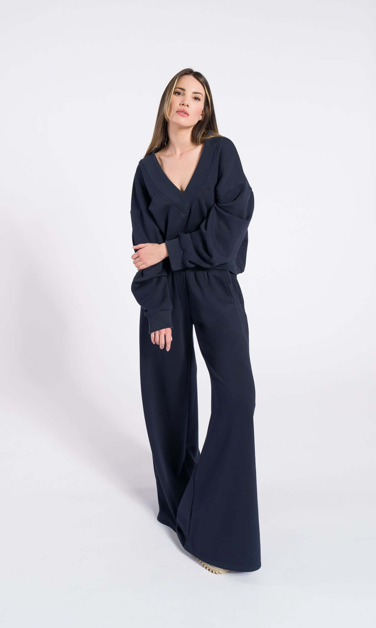 Pantalon ample en coton à jambes larges avec poches