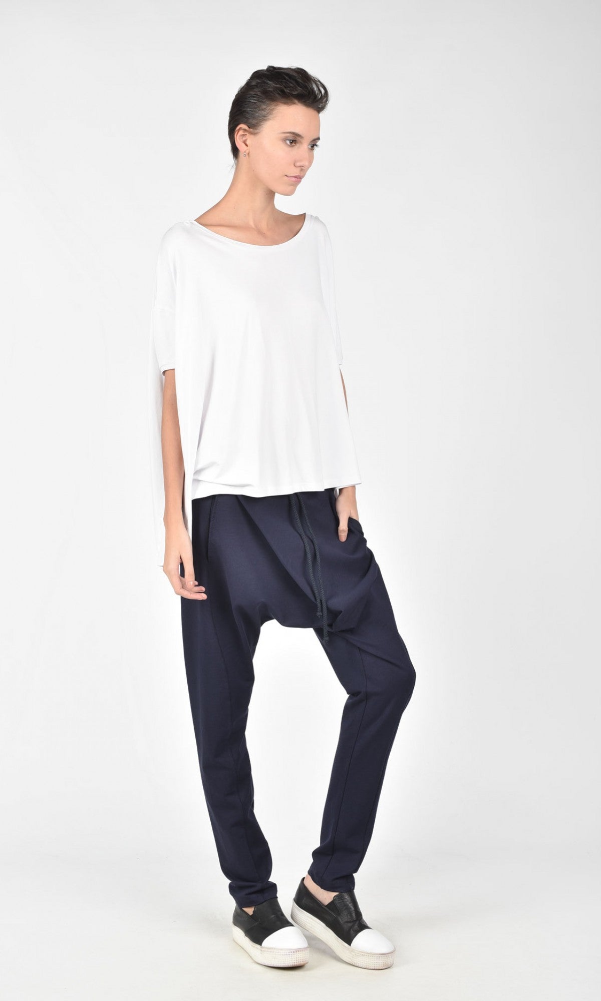 Drop Crotch Pants with Overlap Front