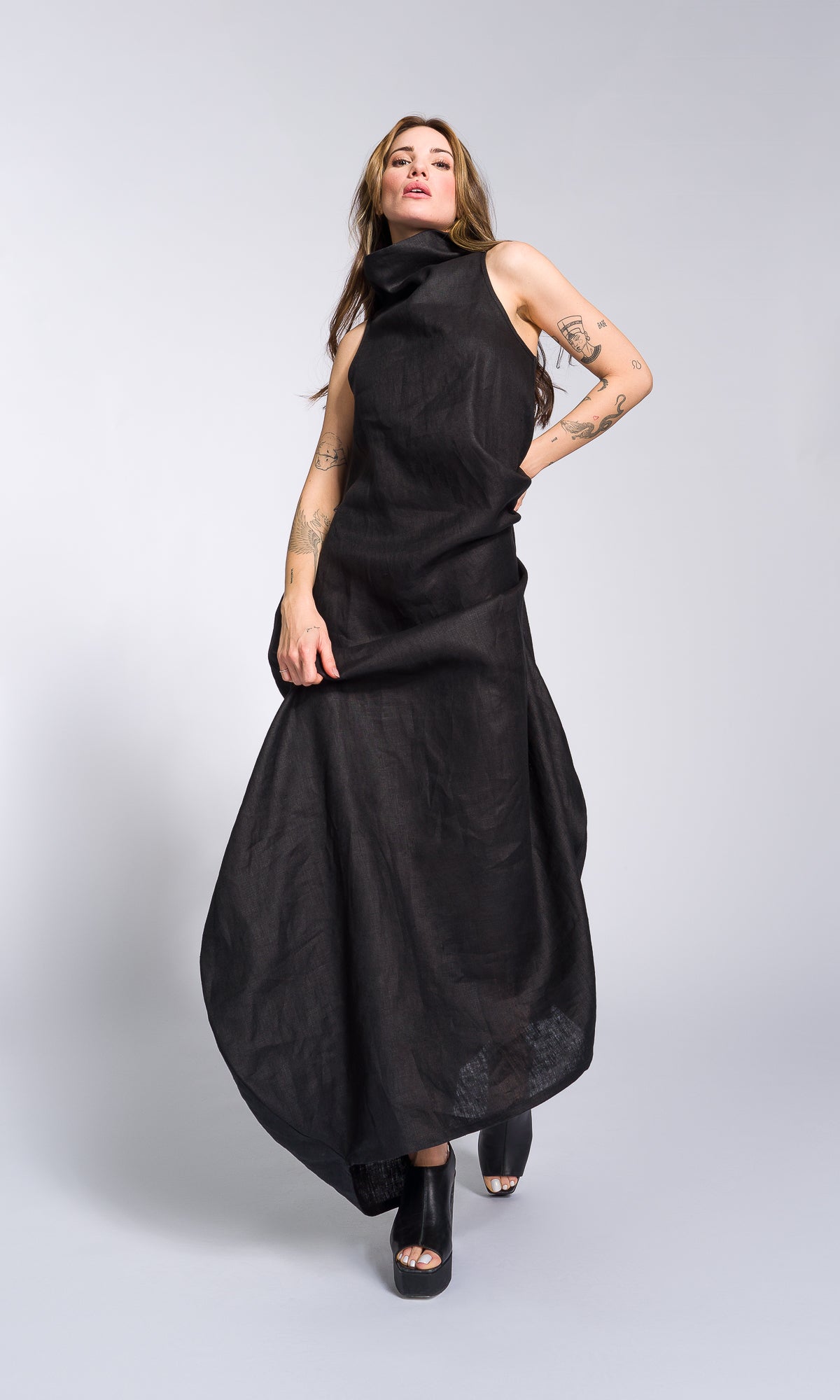 Linen High Neck Cocoon Dress - AAKASHA