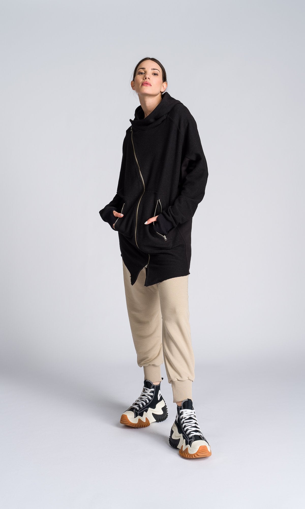 Long Asymmetric Zipper Sweatshirt - AAKASHA