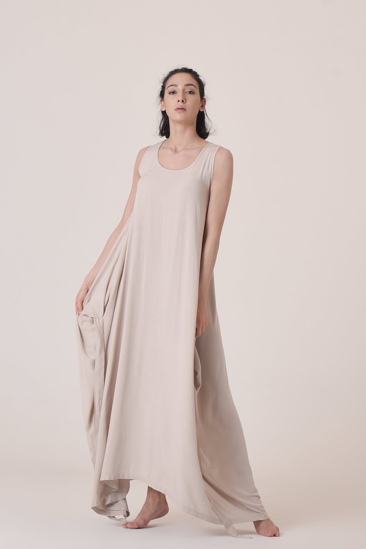 Summer Draped Maxi Dress with Adjustable Belt