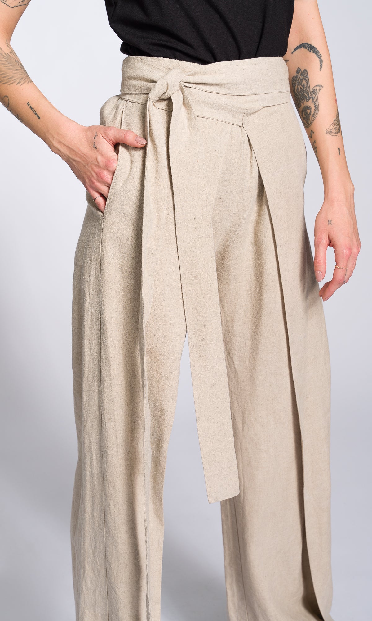 Linen Wide Leg Wrap Pants - AAKASHA