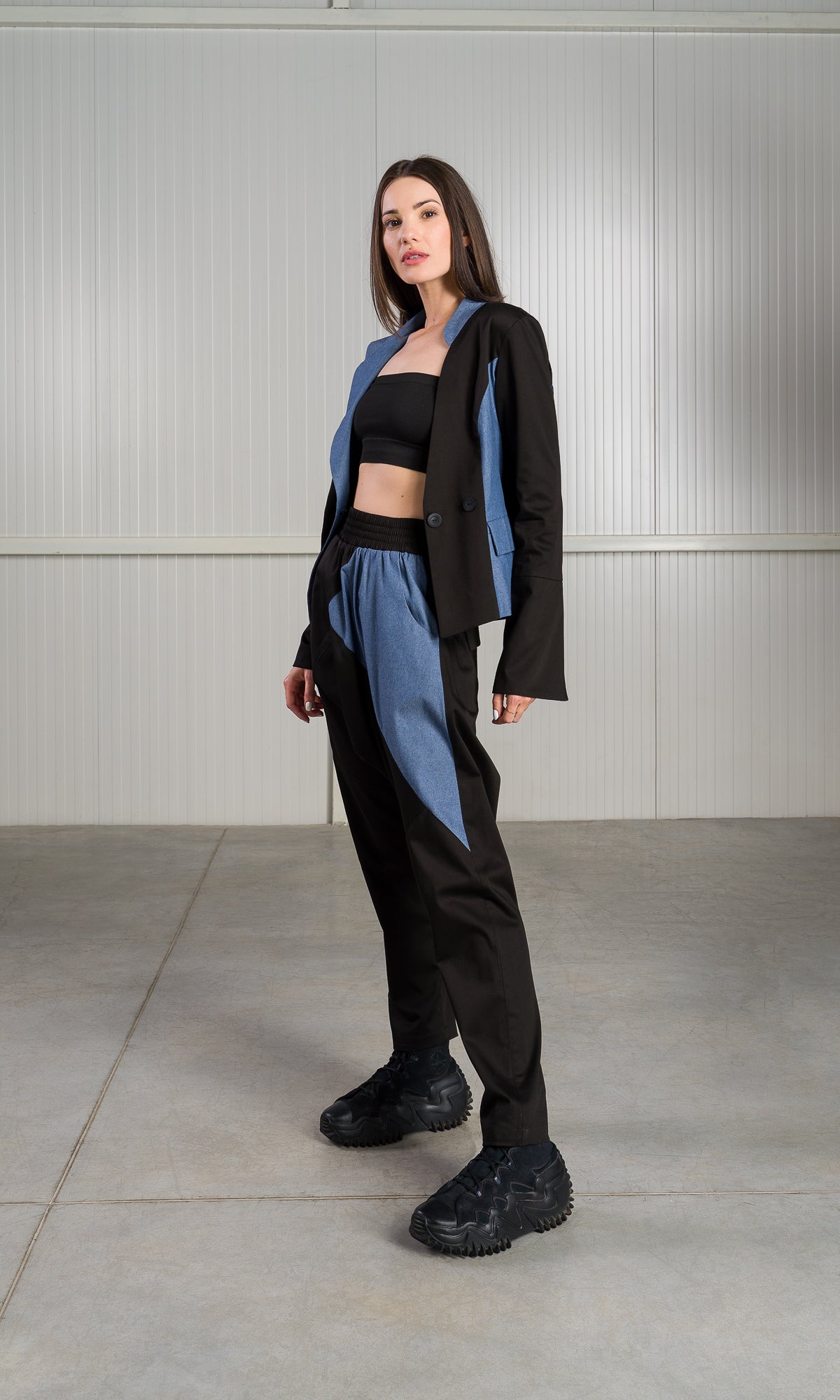 Short Asymmetric Blazer with Flared Sleeves - AAKASHA