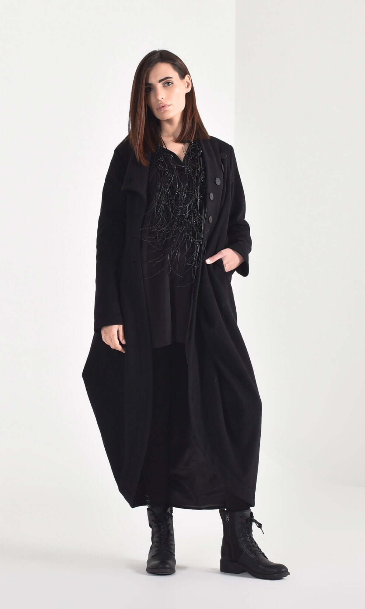 Cappotto asimmetrico in misto lana