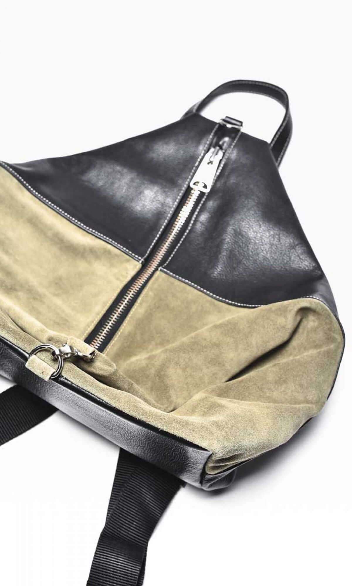 Sac à dos pliable en cuir et daim
