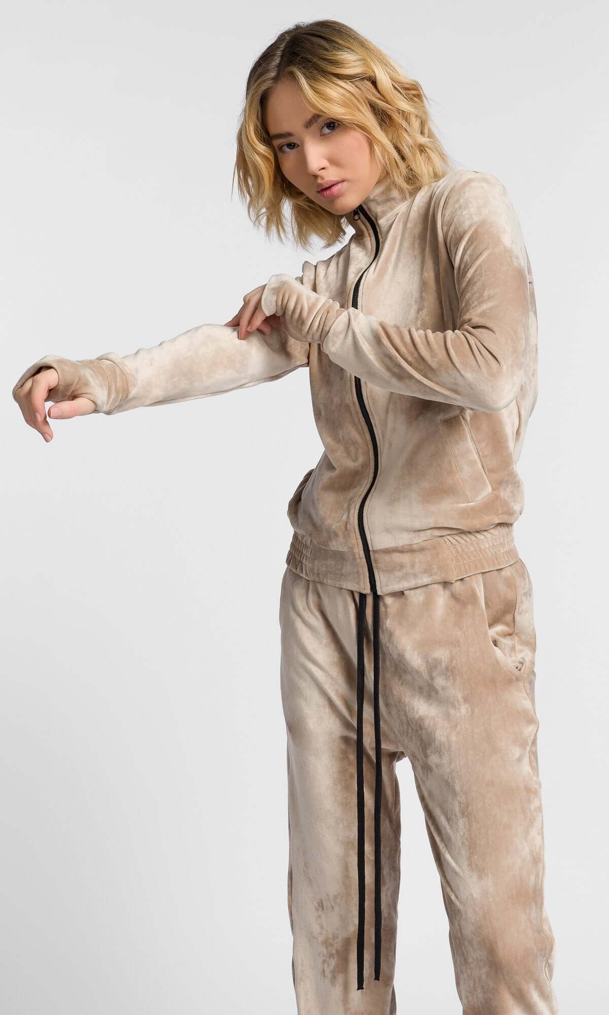 Sweat-shirt court en velours zippé