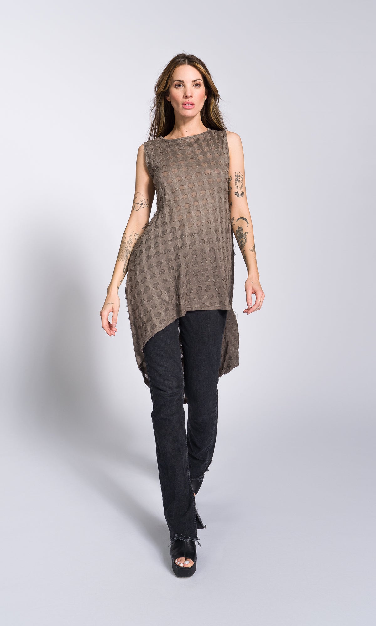 Sleeveless Tunic with Long Draped Back - AAKASHA