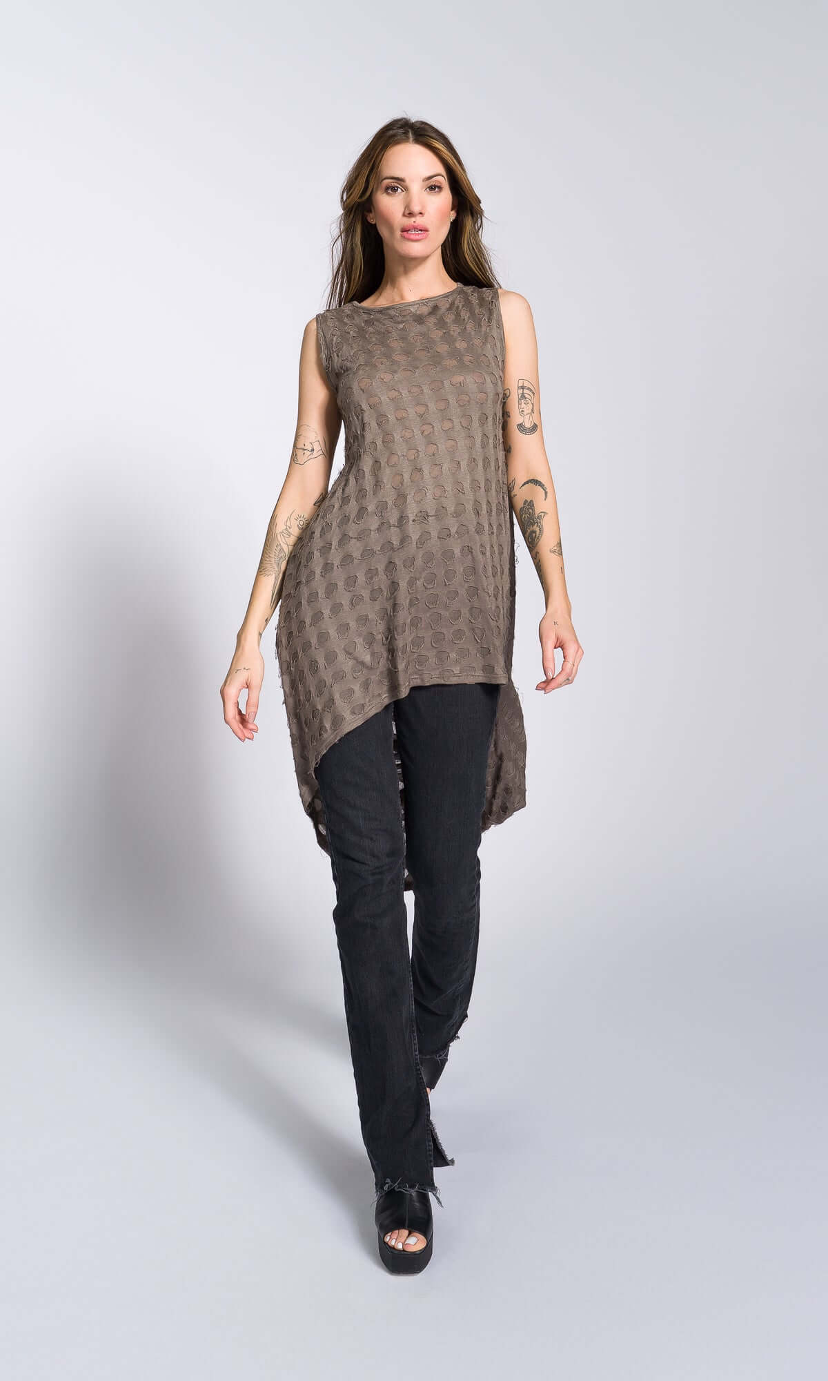 Sleeveless Tunic with Long Draped Back - AAKASHA