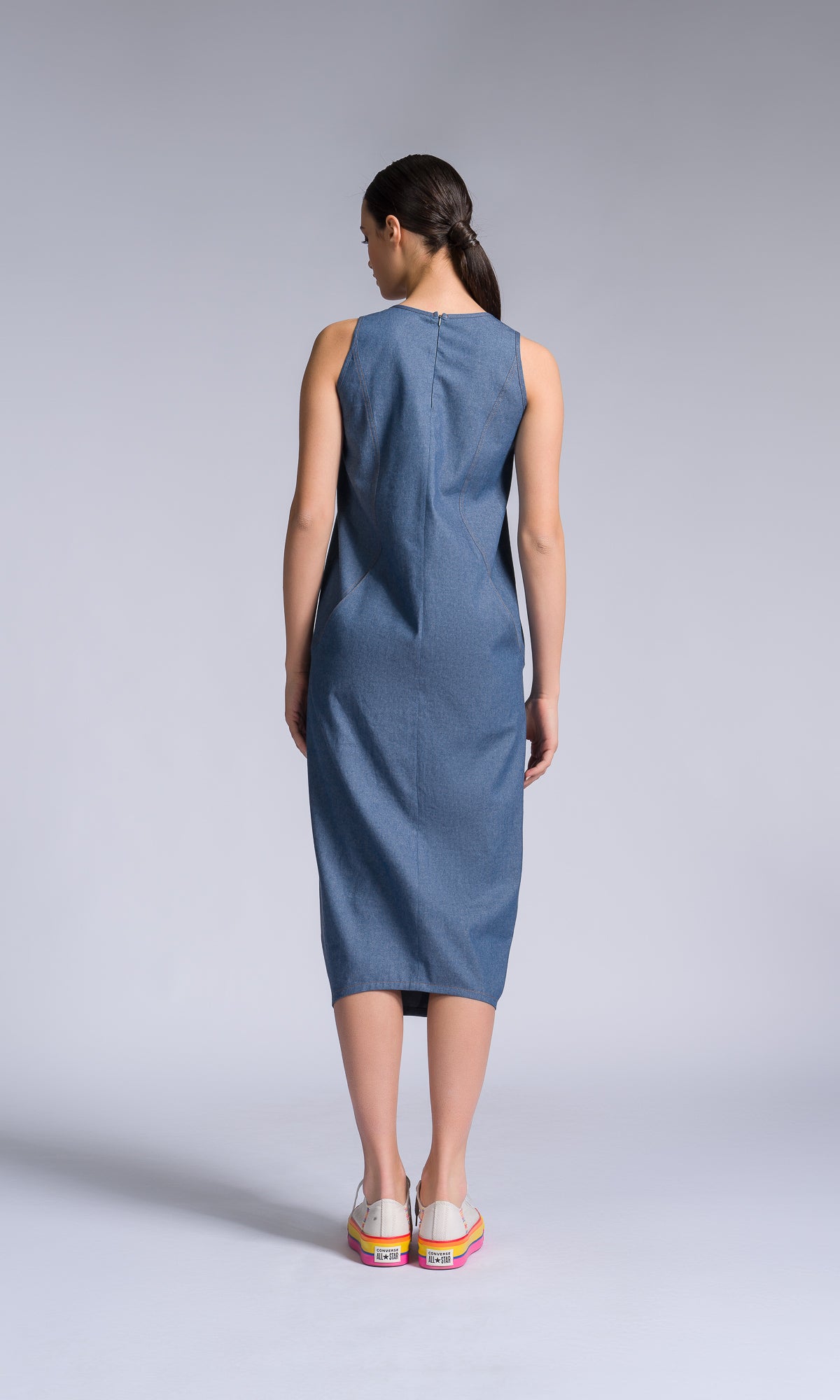 Chambray Dress with Twisted Pleat - AAKASHA
