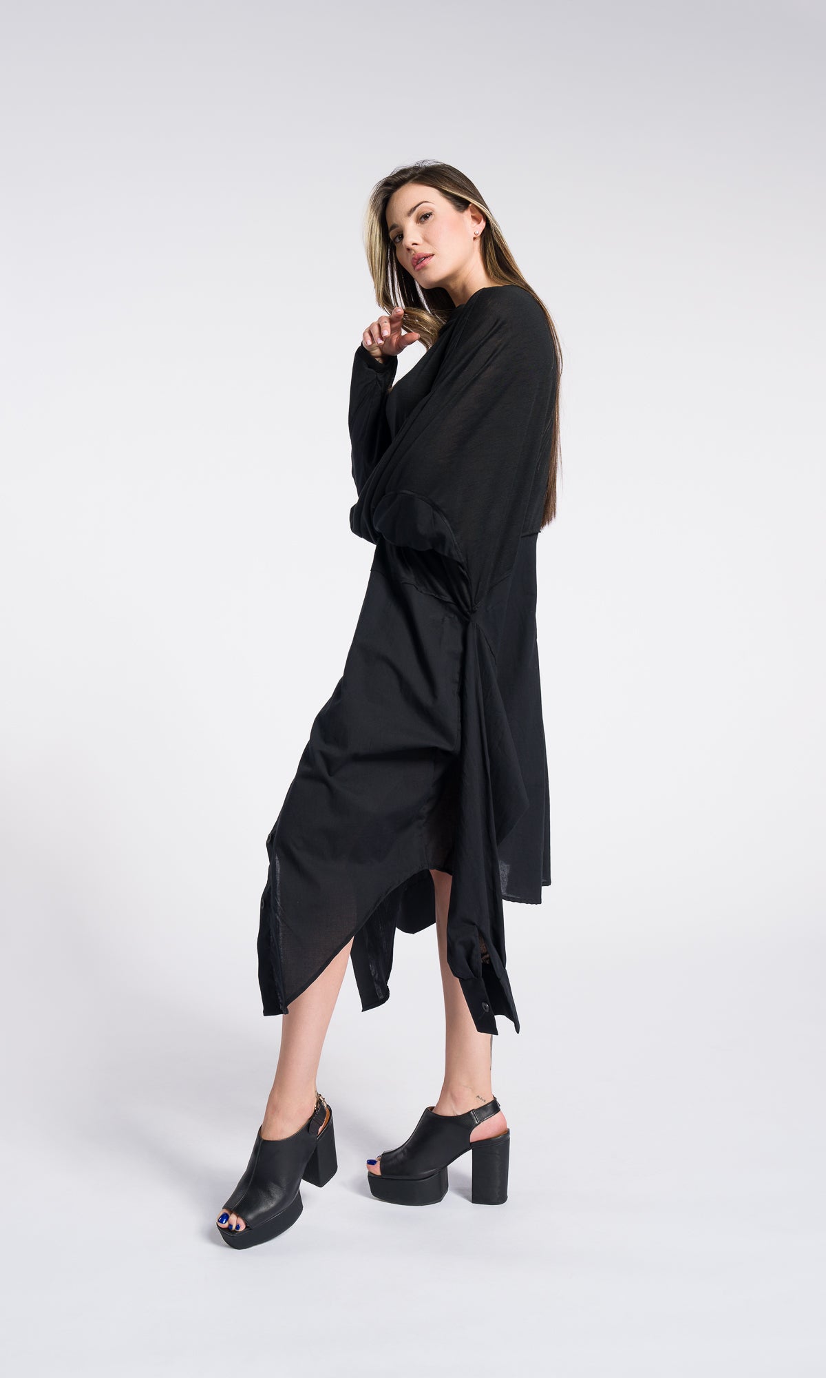Deconstructed Oversized Shirt Black Dress