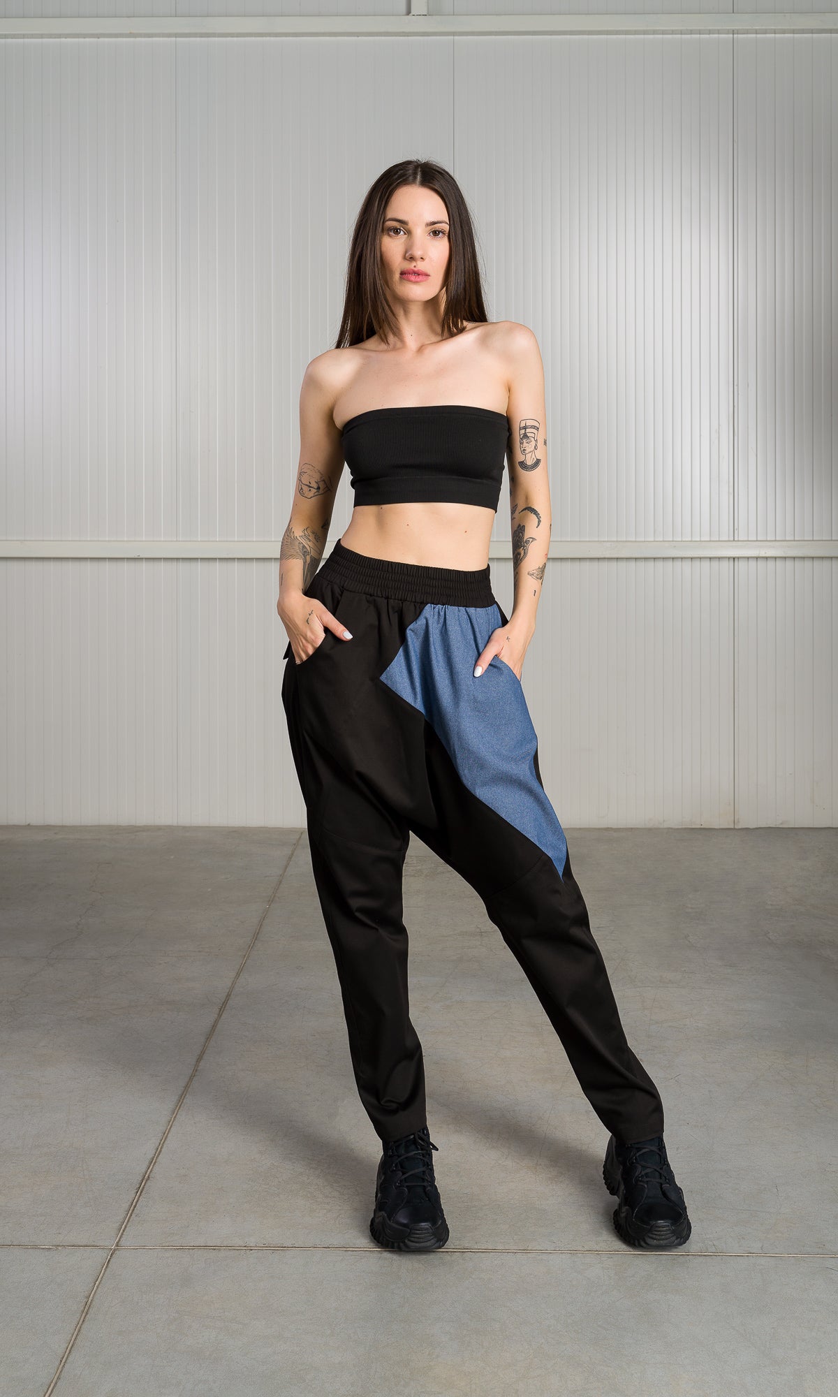 Drop Crotch Pants with Chambray Detail - AAKASHA