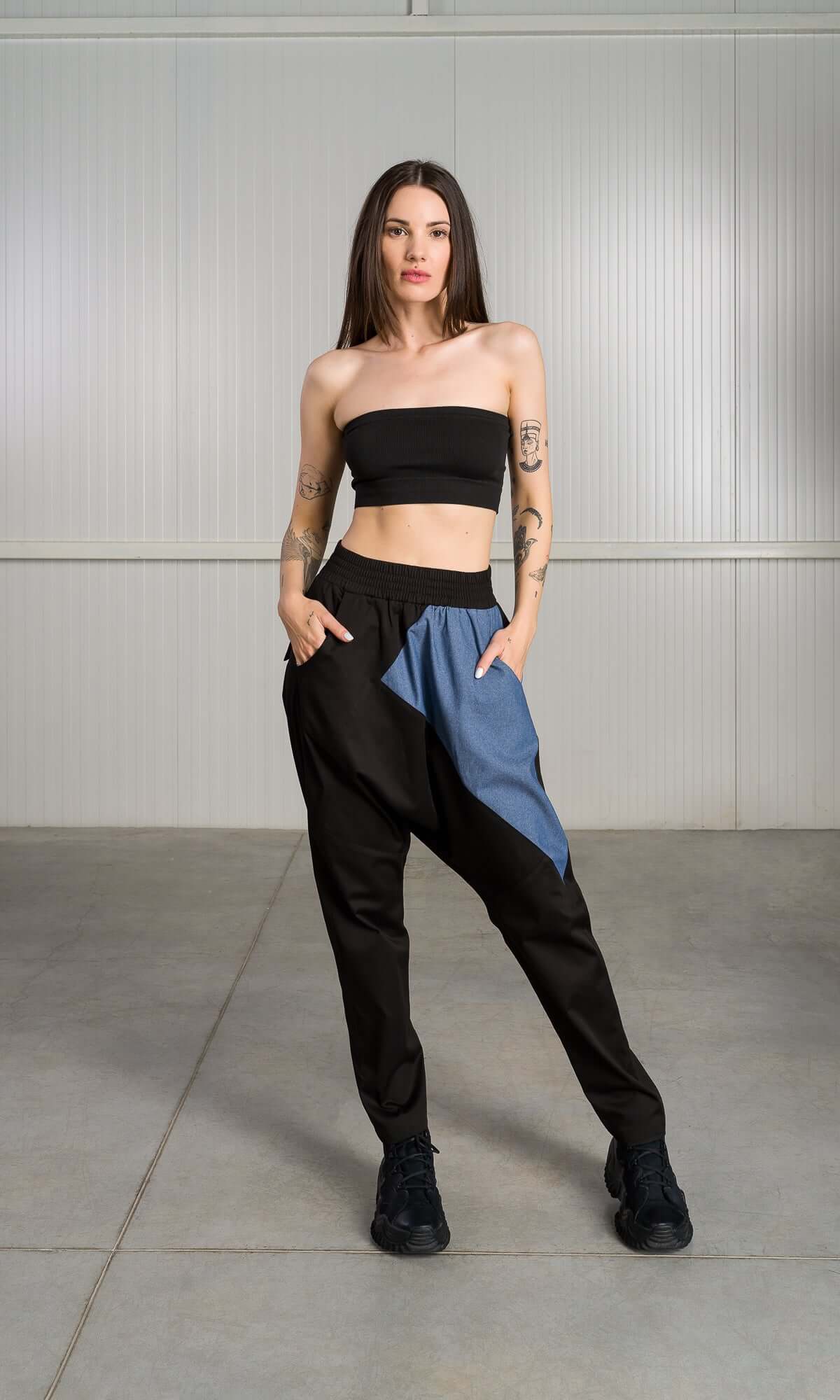 Drop Crotch Pants with Chambray Detail - AAKASHA