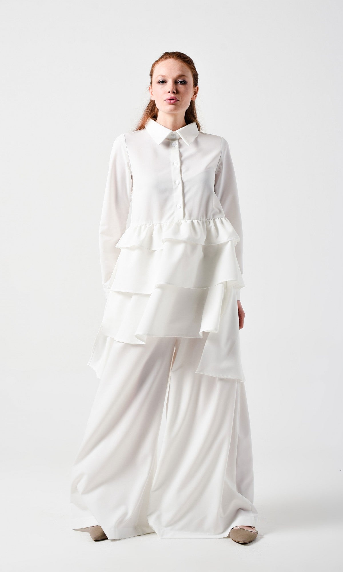 Layered Ruffles Shirt Dress - AAKASHA