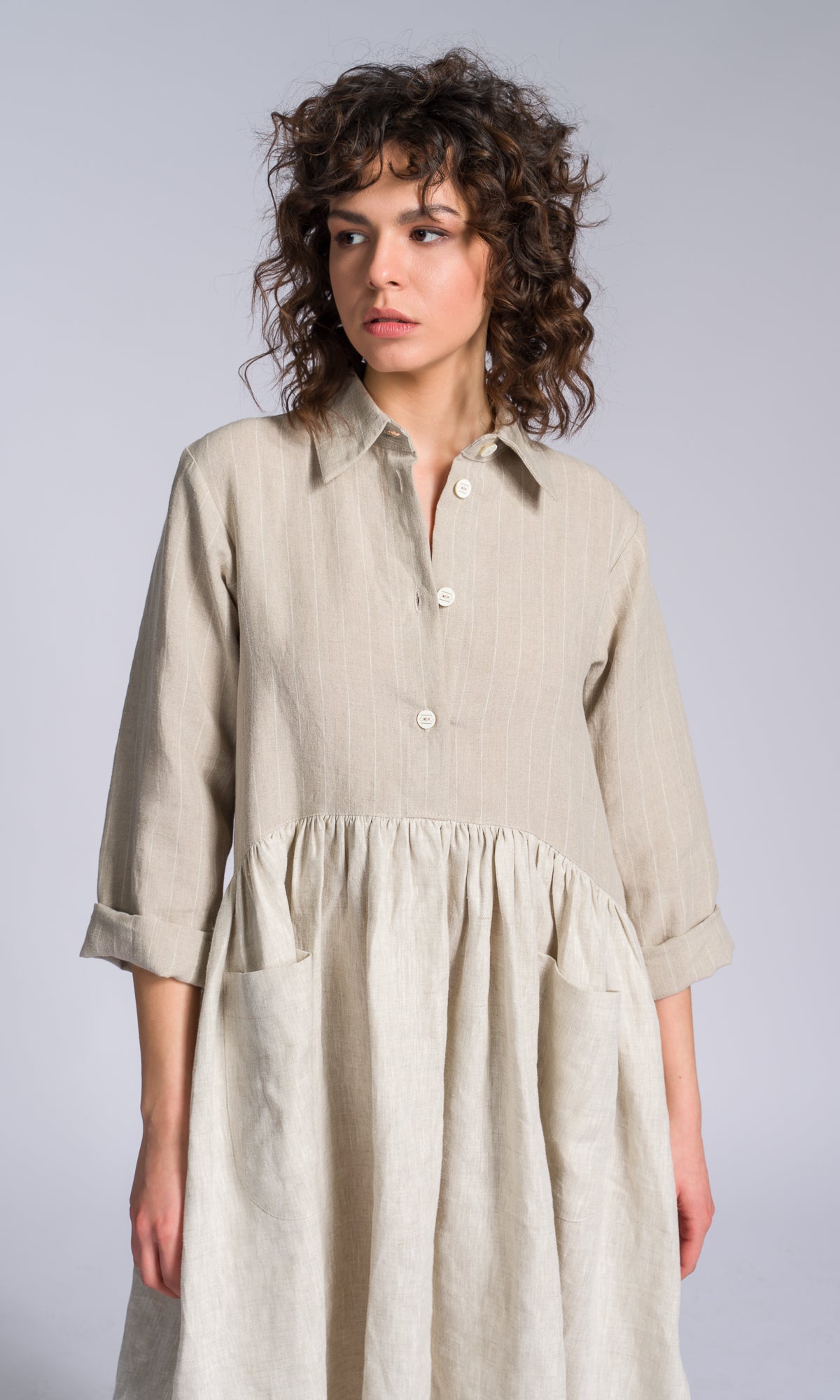 Linen Baby Doll Shirt Dress - AAKASHA