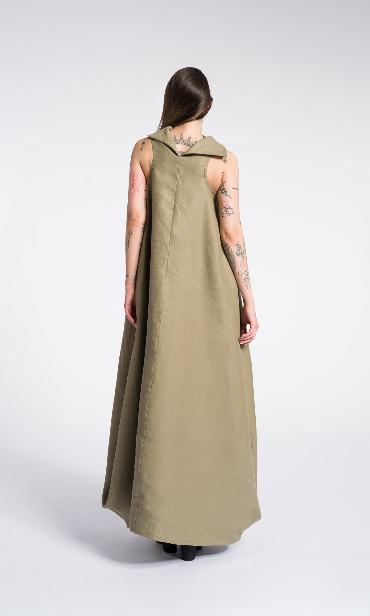 Linen High Neck Cocoon Dress