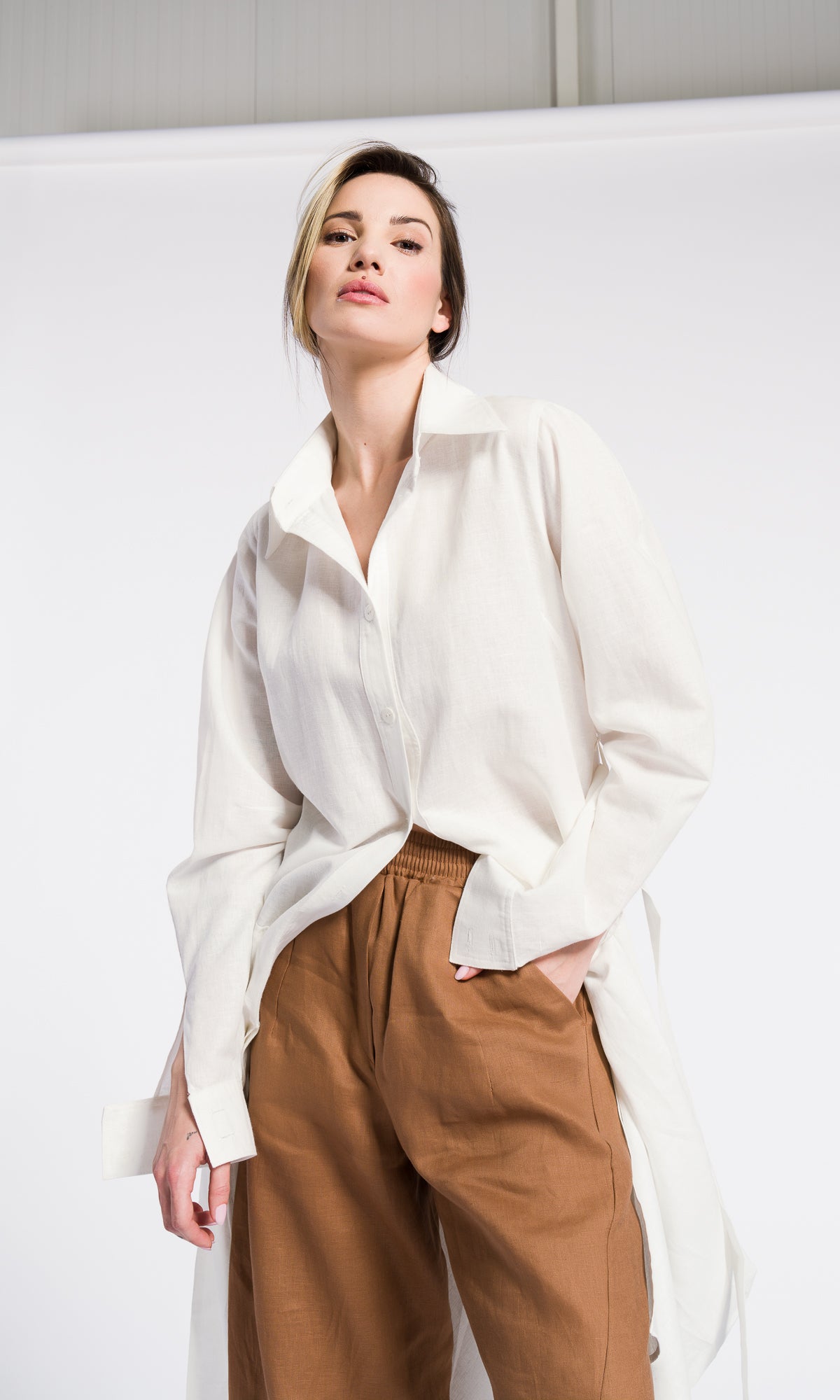 Linen Asymmetrical Maxi Tunic – Sustainable OEKO-TEX Shirt Dress
