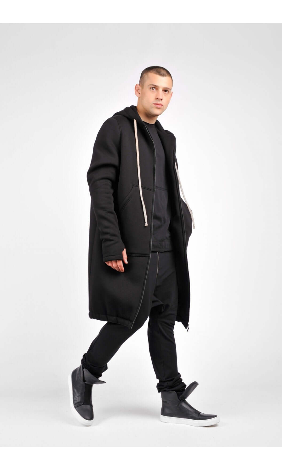 Manteau hoodie long zippé