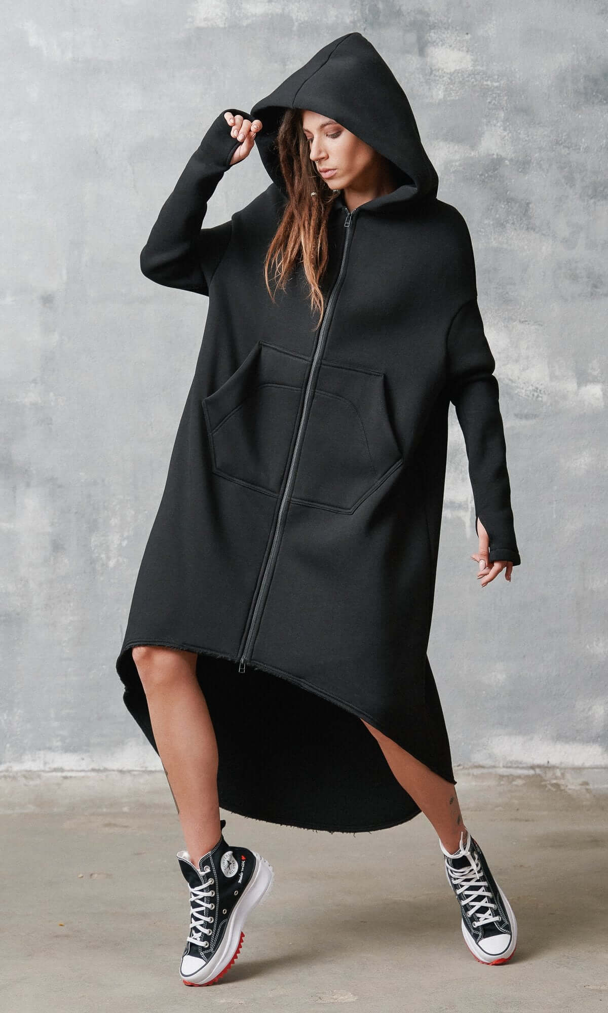 Hoodie extra-long zippé