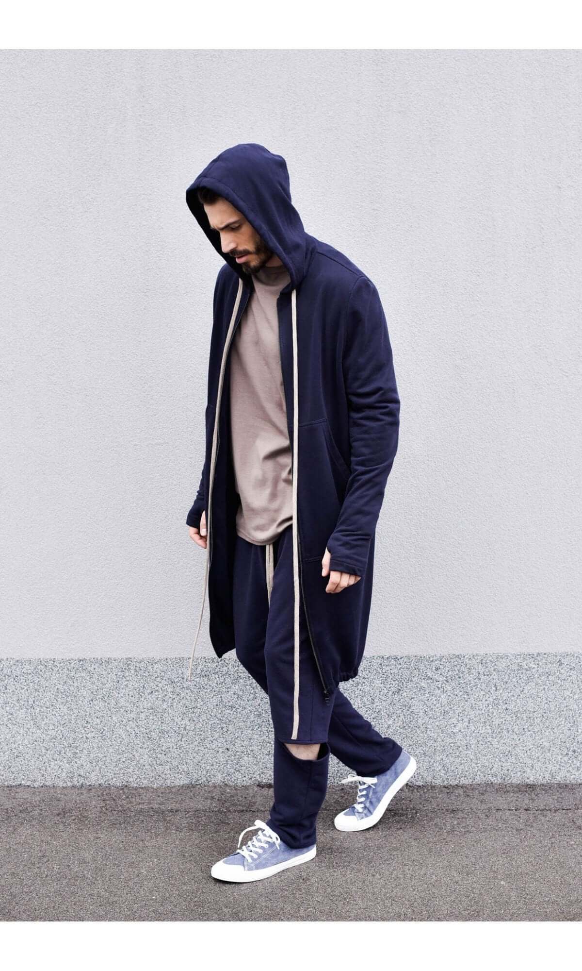 Sweat long zippé à capuche