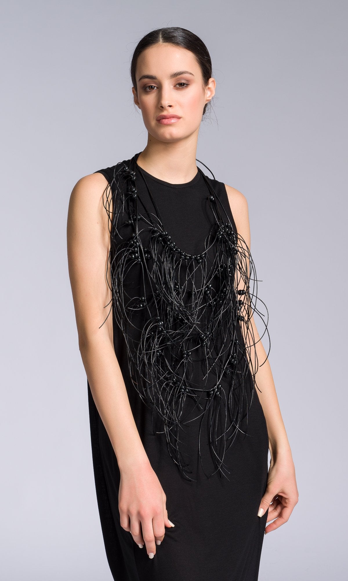 Black Leather Macrame Necklace - AAKASHA