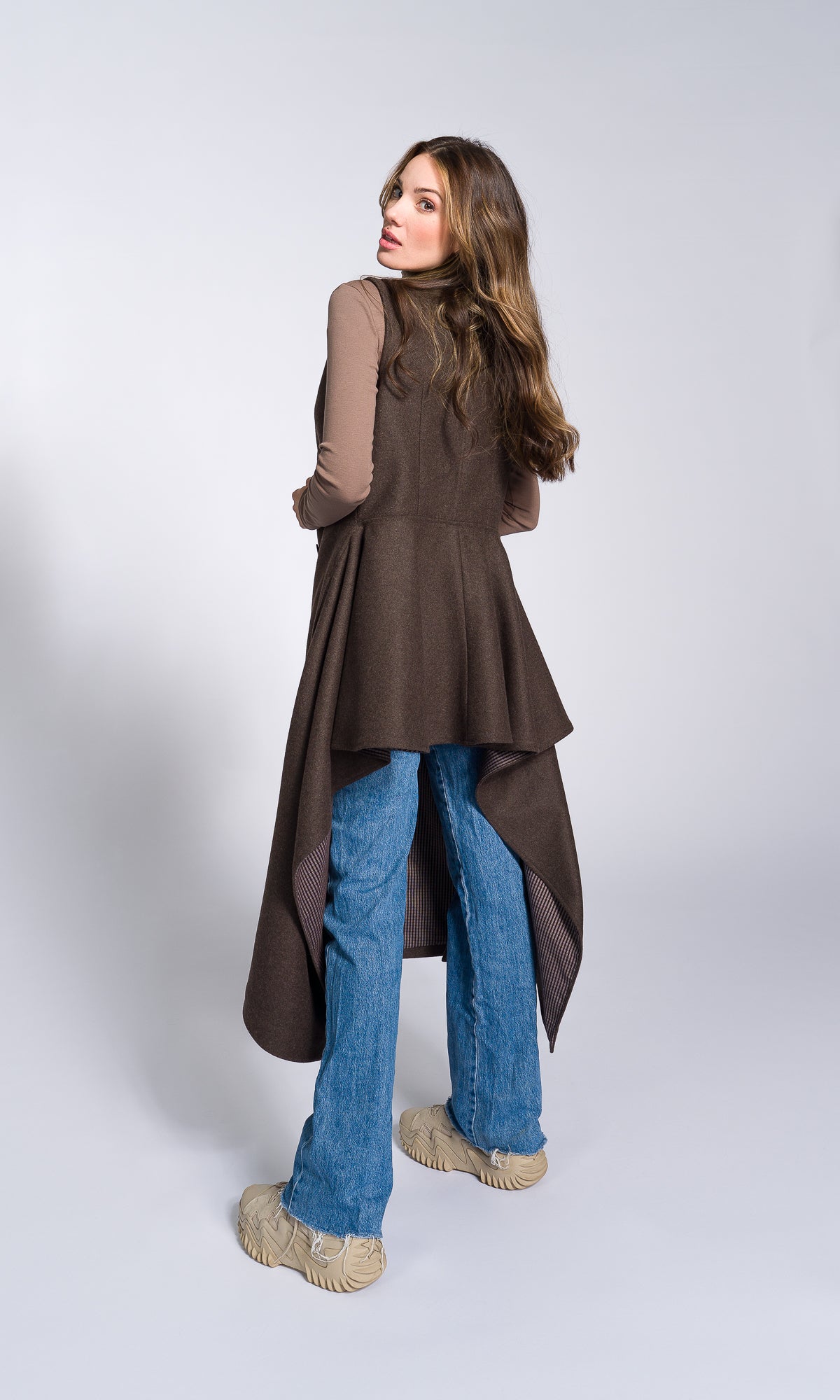 Sleeveless Lined Coat with Short Peplum Back - AAKASHA