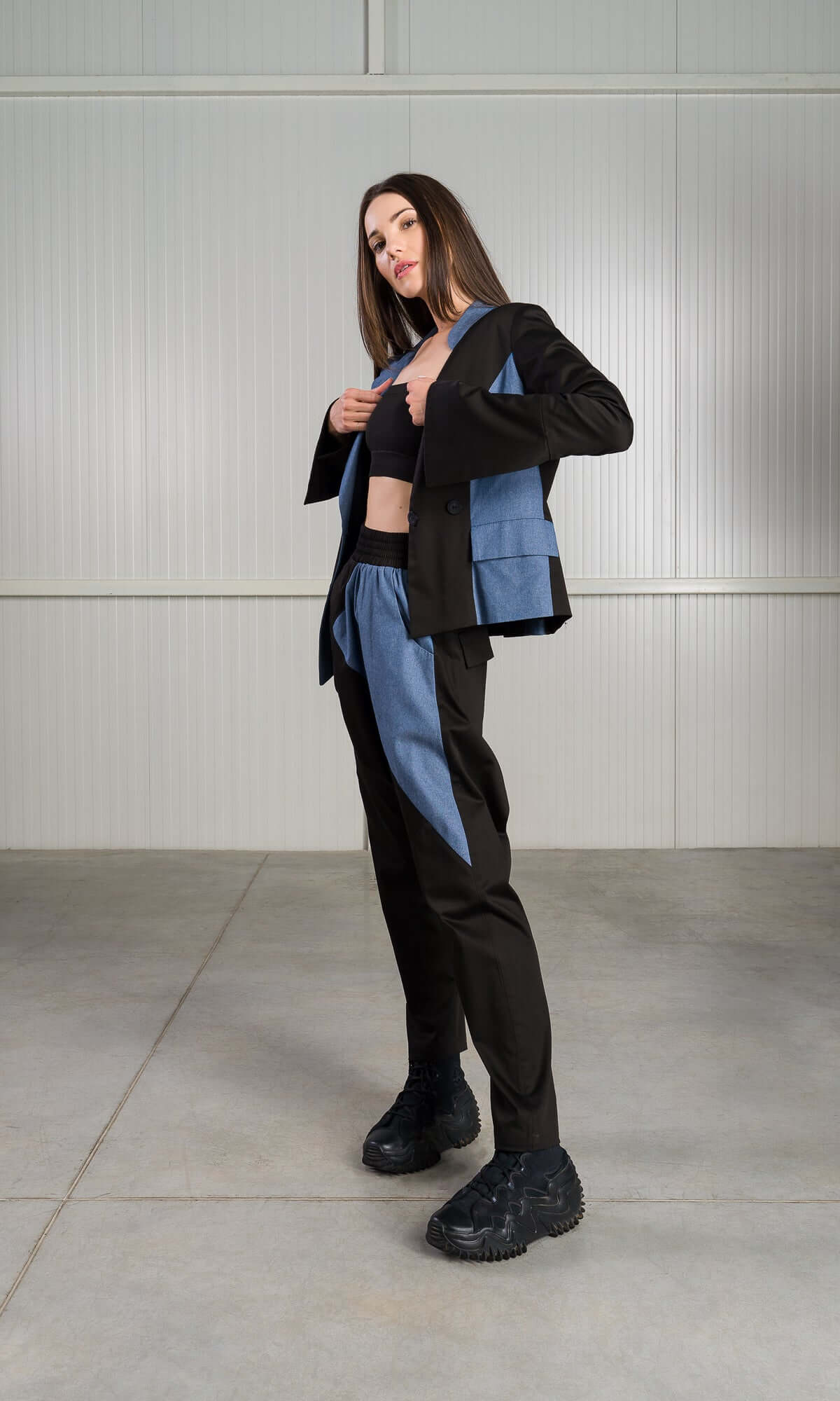 Short Asymmetric Blazer with Flared Sleeves - AAKASHA