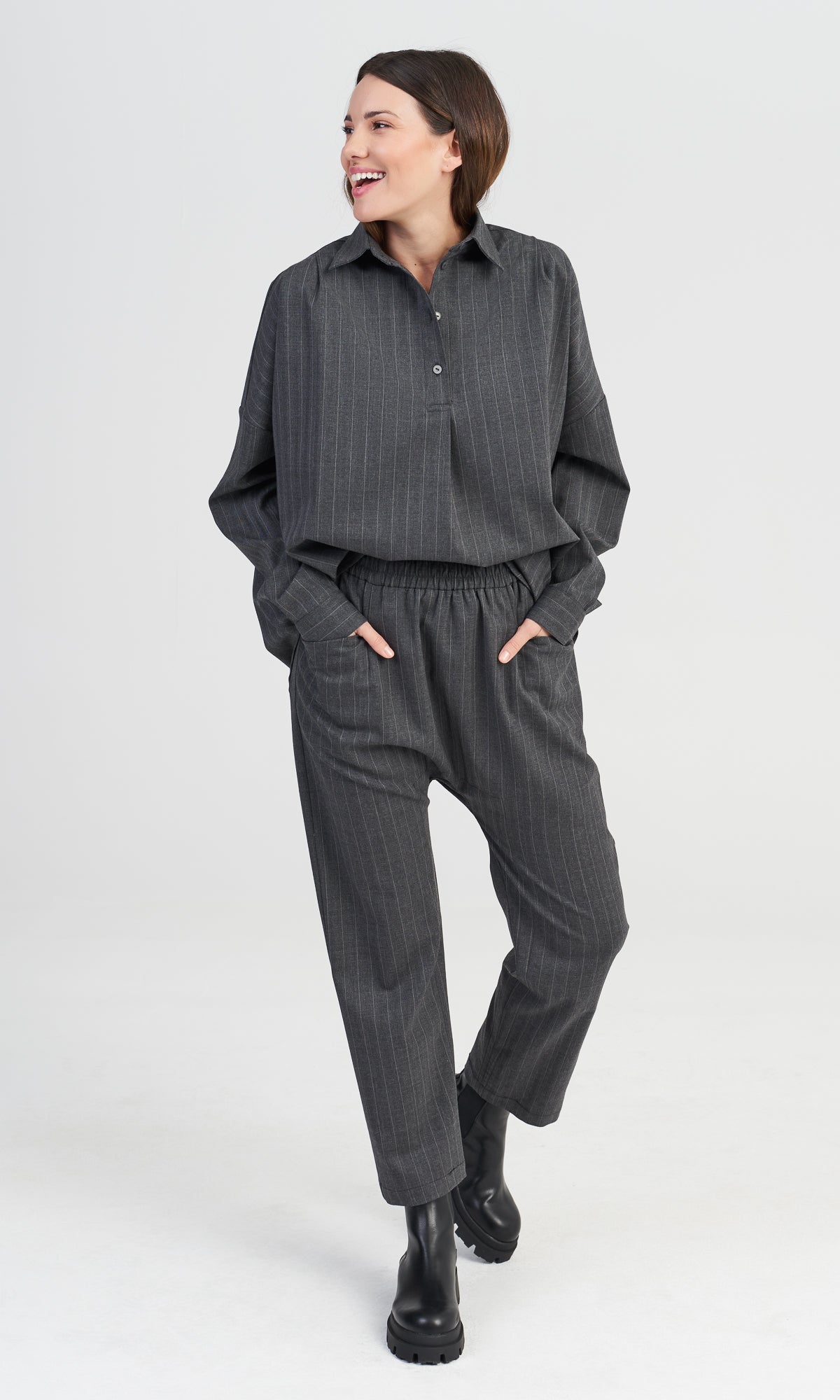 Grey Chalk Stripe Pants
