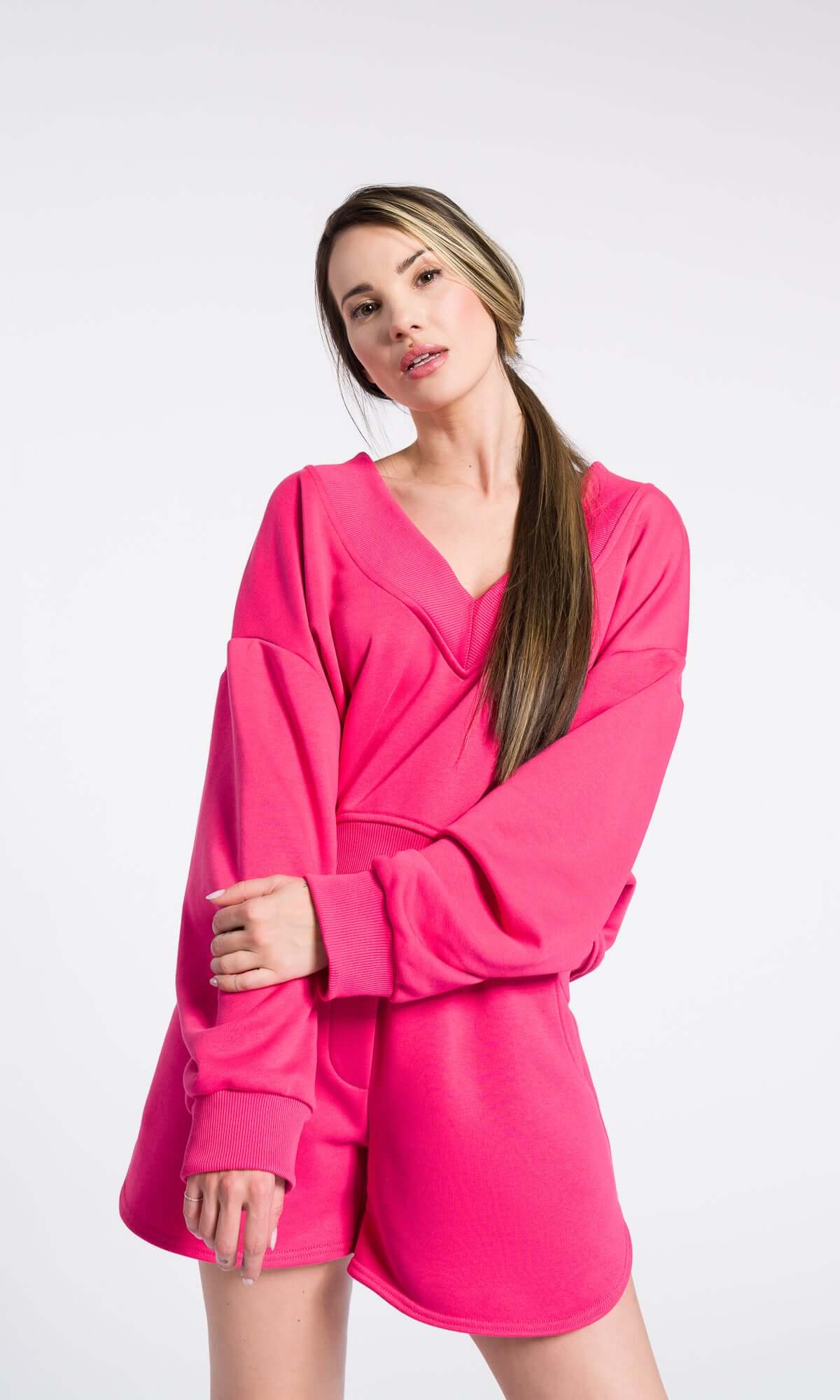 Off-Shoulder V-Neck Cotton Sweatshirt