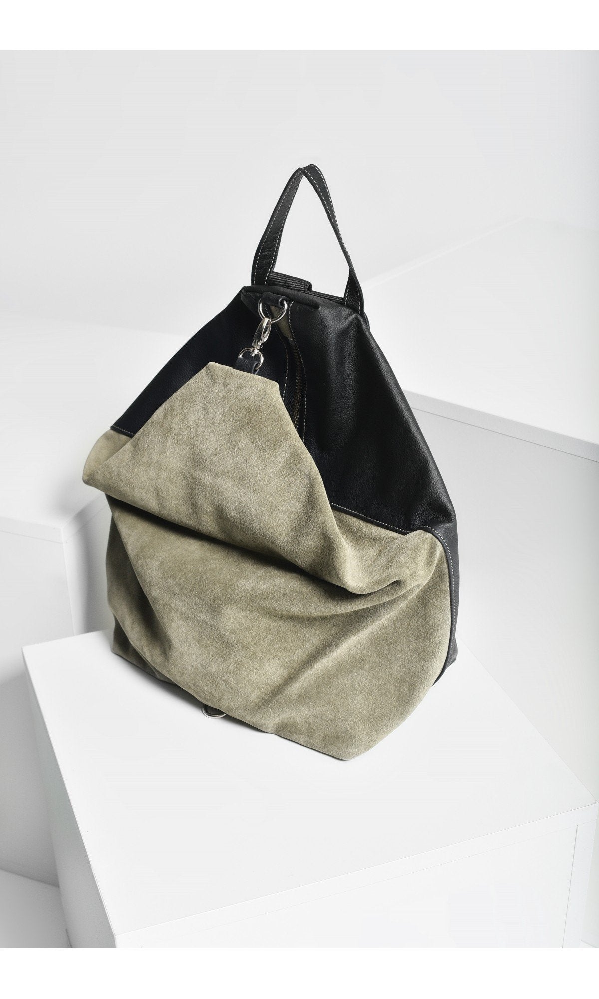 Leather and Suede Folding Backpack