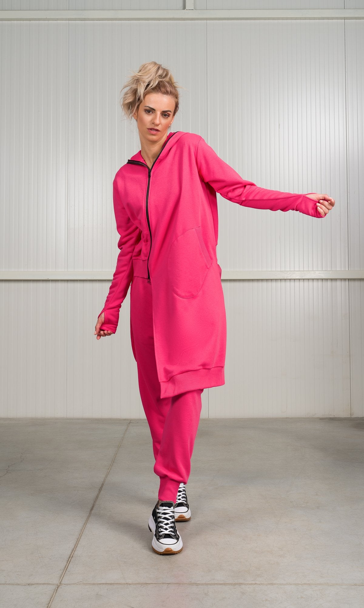 Hooded Sweatshirt with Asymmetric Length