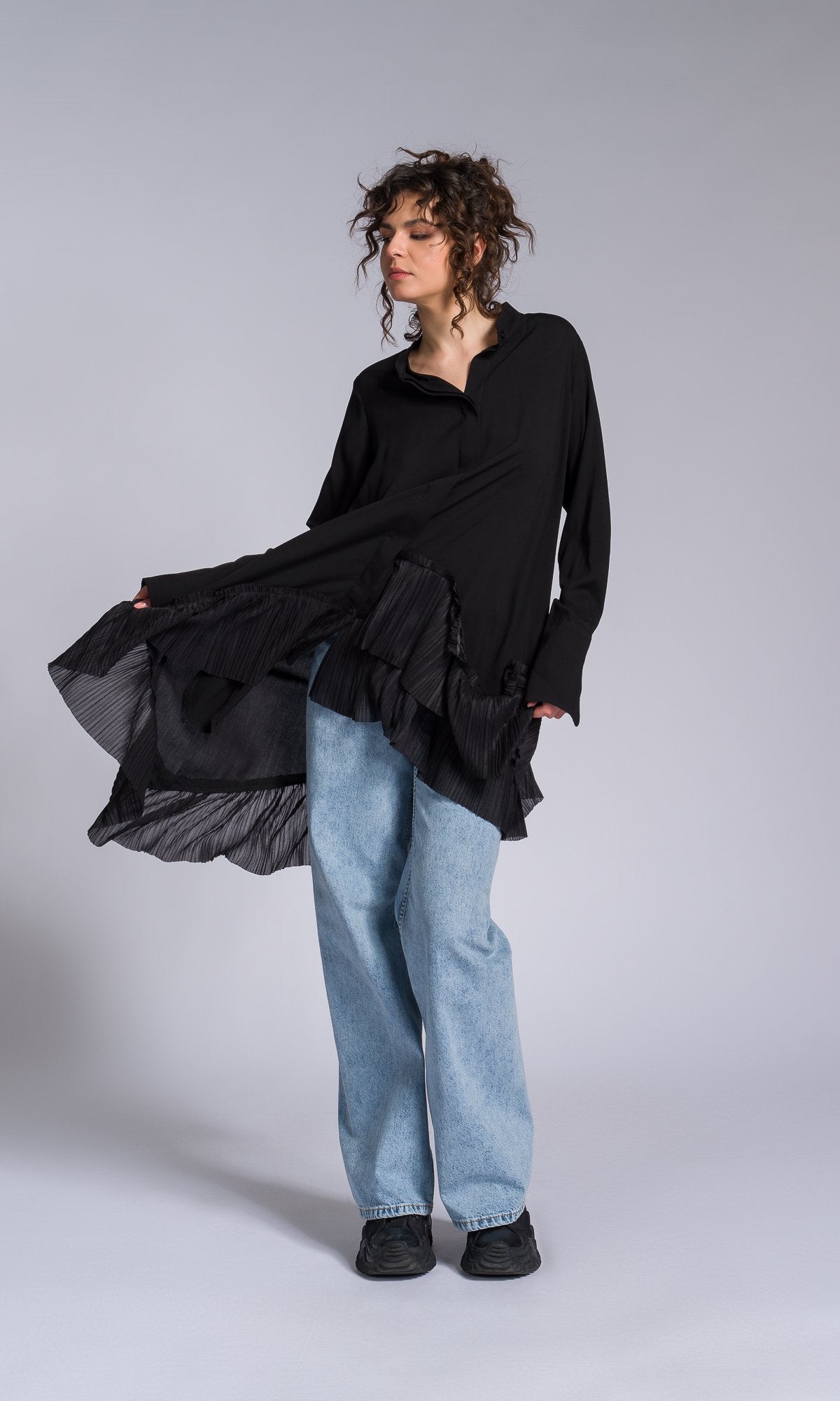 Pleated Hem Asymmetric Shirt - AAKASHA