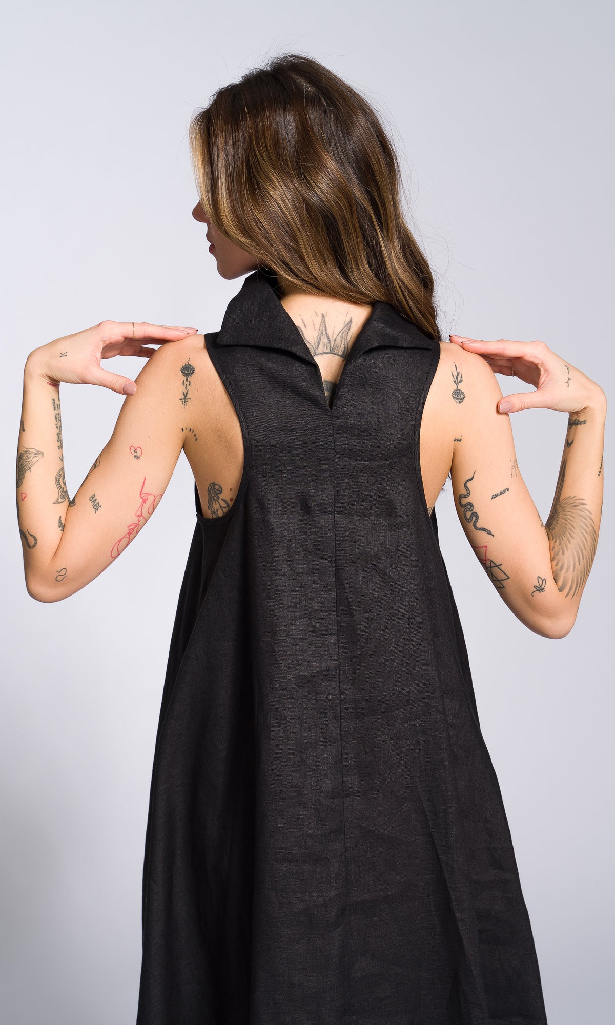 Linen High Neck Cocoon Dress - AAKASHA