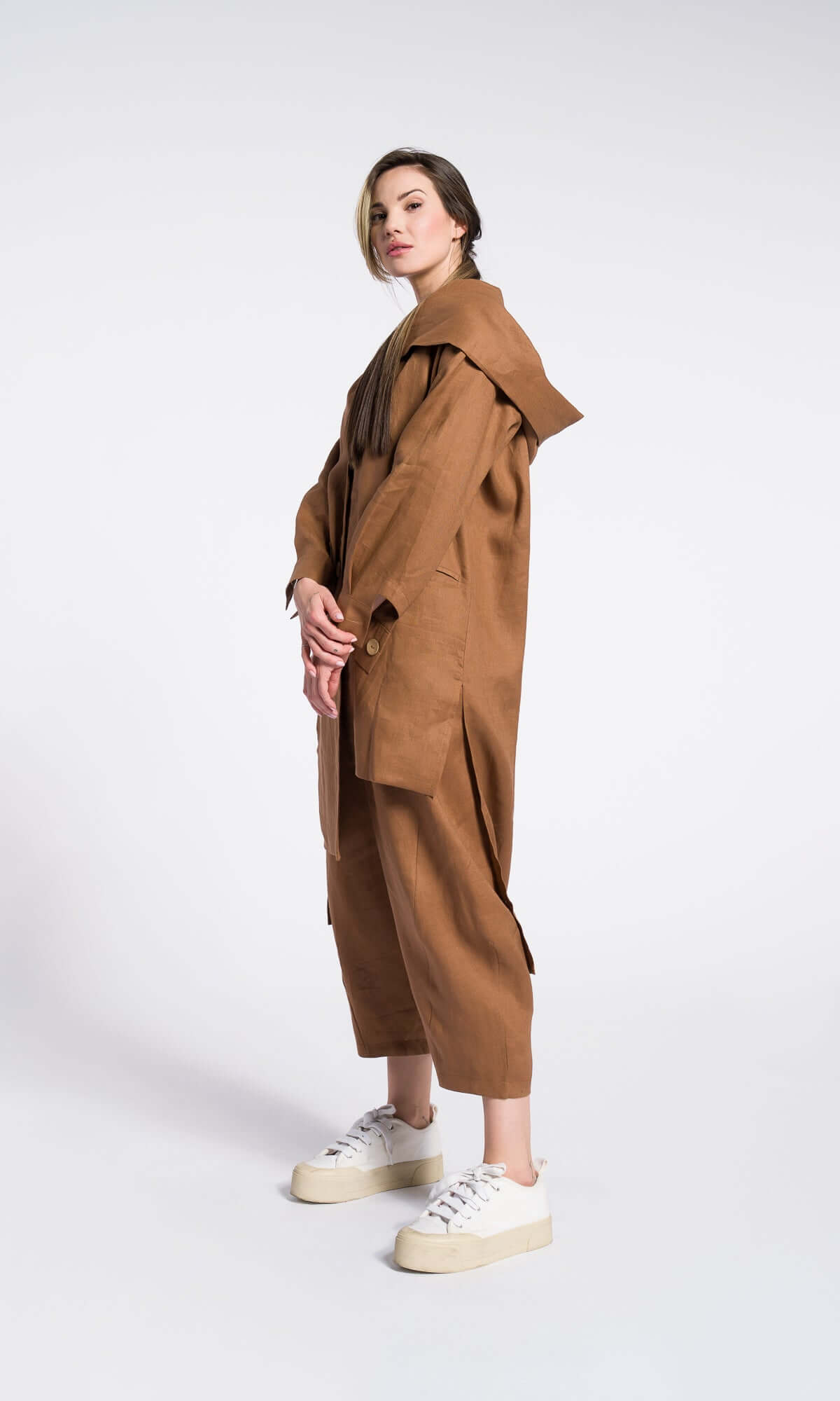 Hooded Shirt Dress with Asymmetric Hem