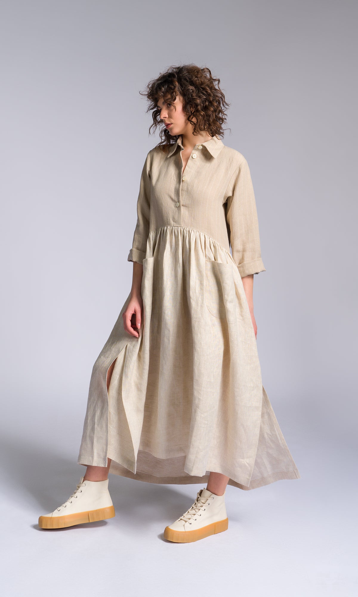 Linen Baby Doll Shirt Dress - AAKASHA