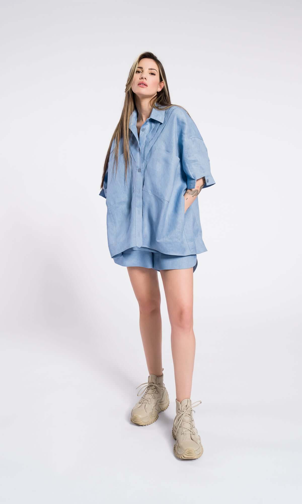 Chemise utilitaire en lin à la coupe décontractée