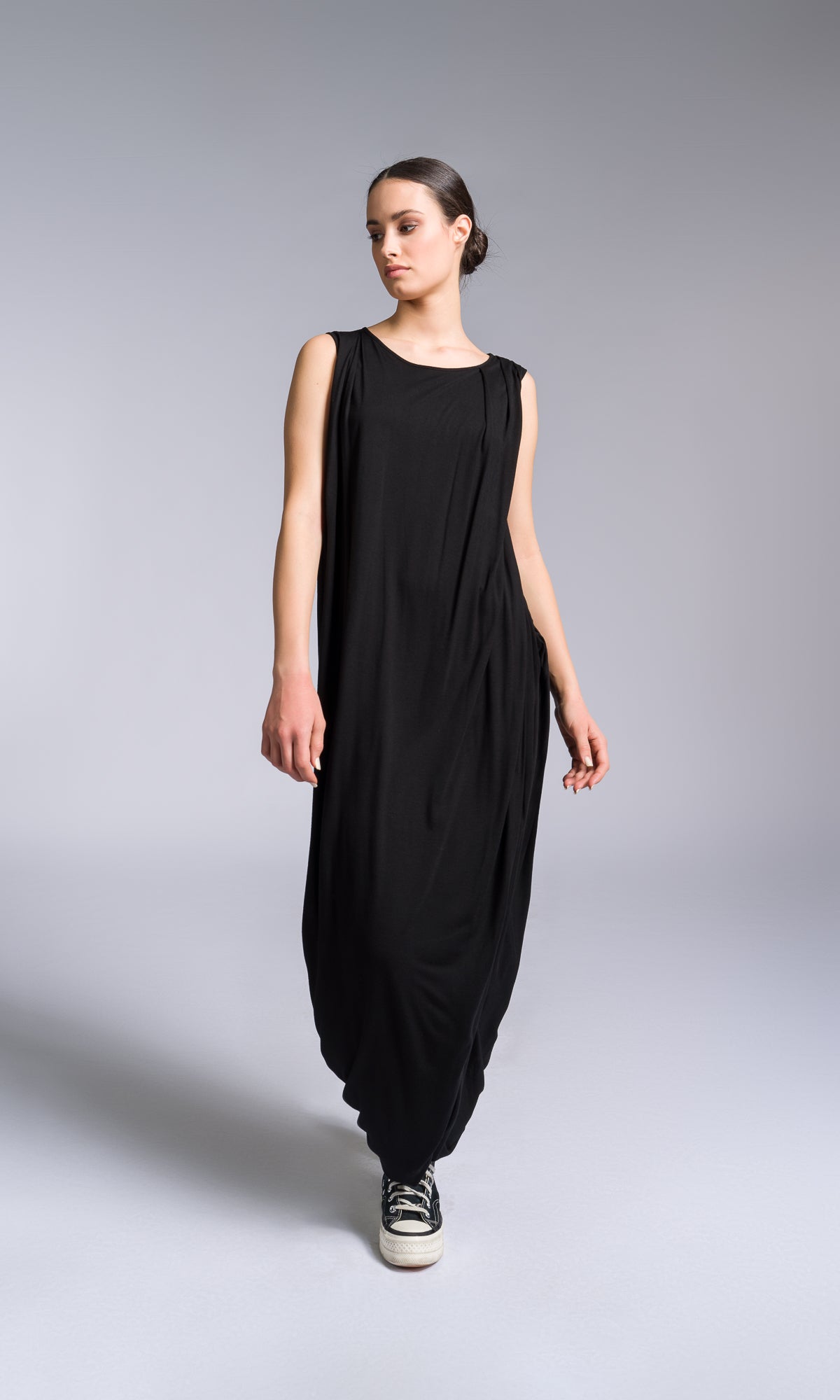 Jersey Dress with Asymmetric Draped Hem - AAKASHA