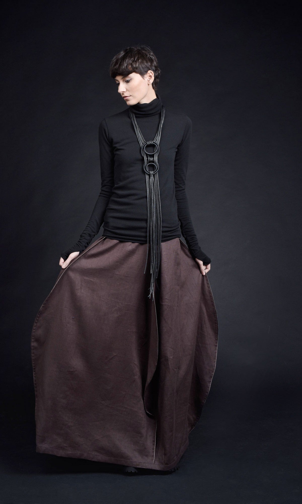Long Leather Circles Necklace - AAKASHA