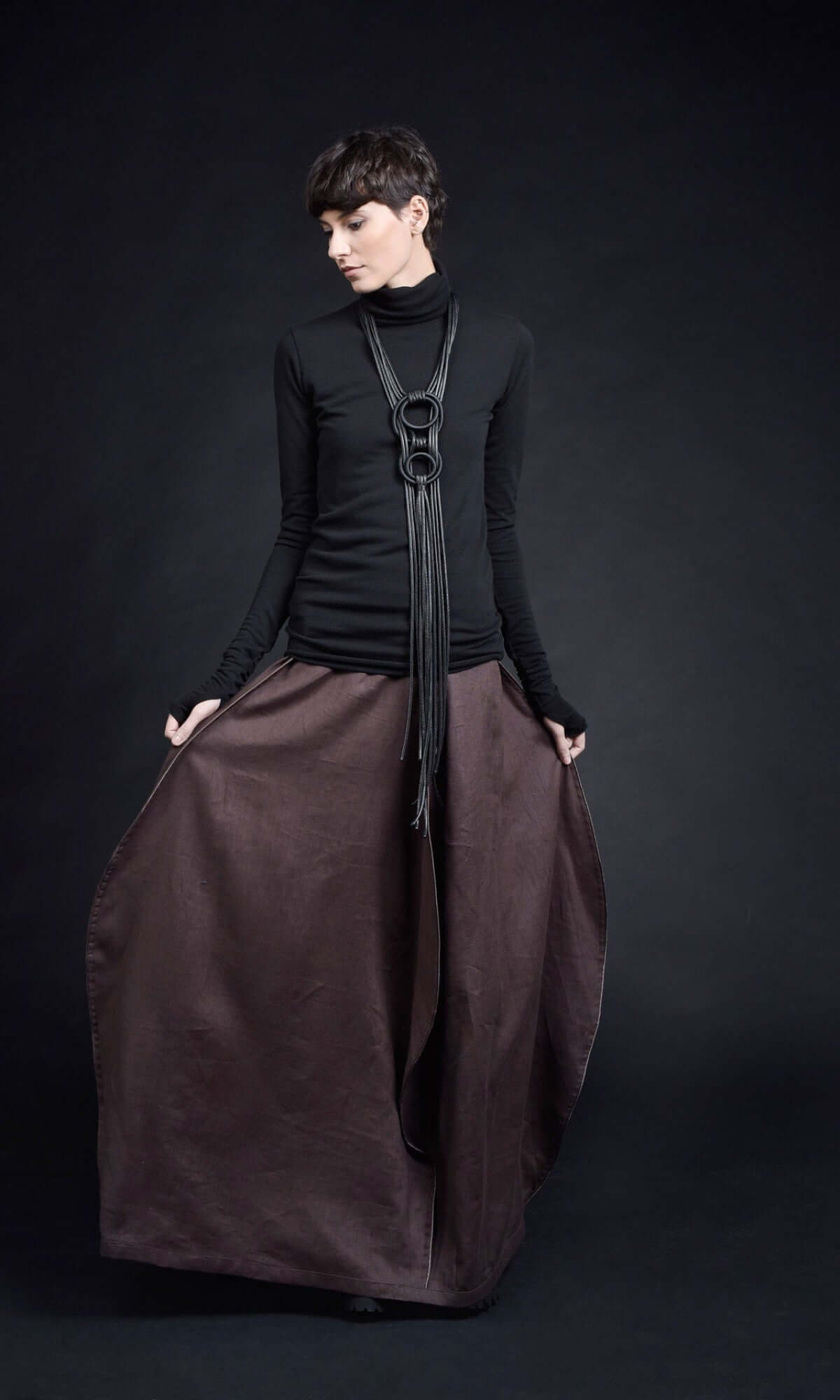 Long Leather Circles Necklace - AAKASHA