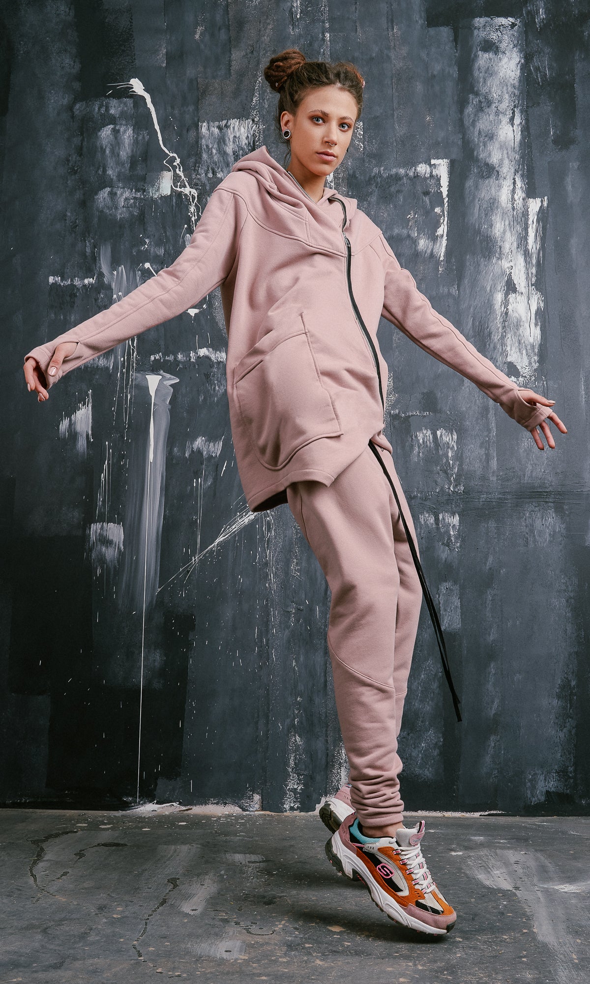 French Terry Hoodie with Asymmetric Closure - AAKASHA