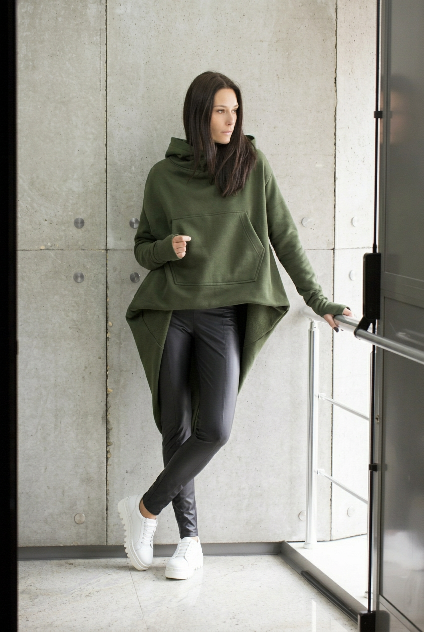 Tuck Front Maxi Asymmetric Hoodie