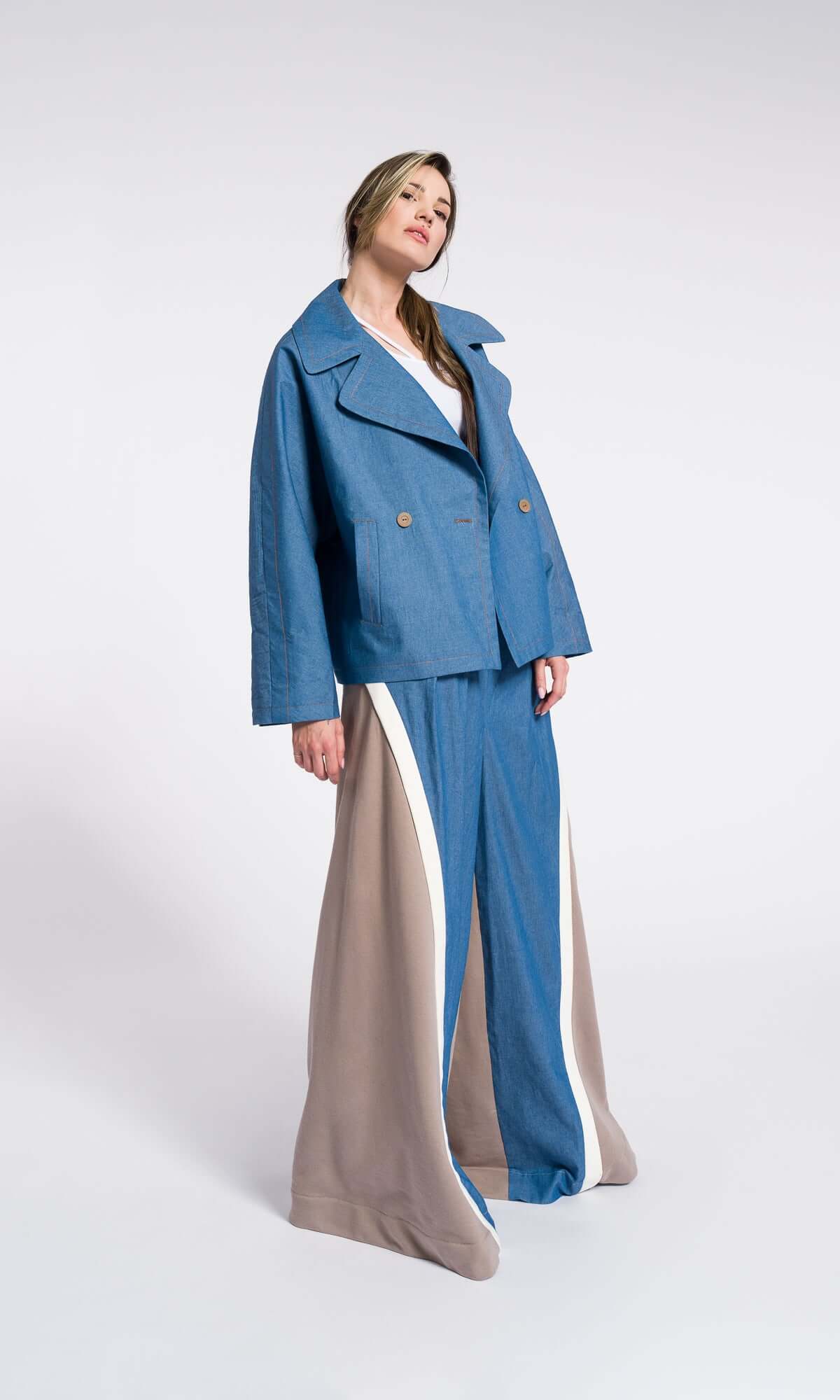 Pantalon ample en coton à jambes larges, coton Denim