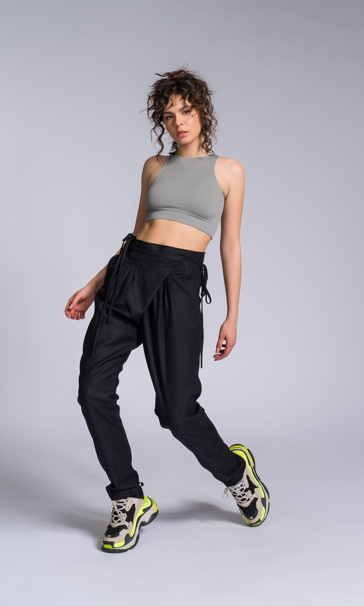 Tapered Pants with Overlap Front - AAKASHA