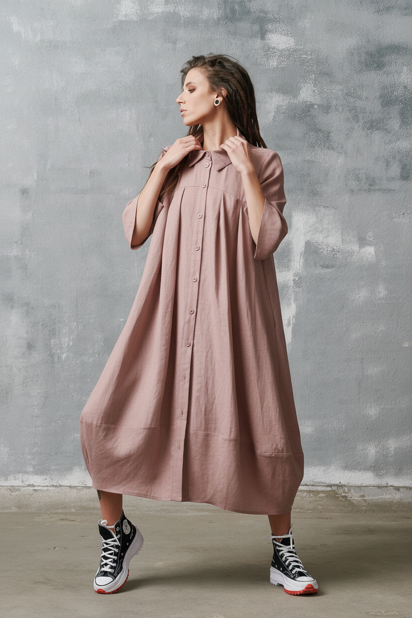 Cocoon Leinenhemdkleid