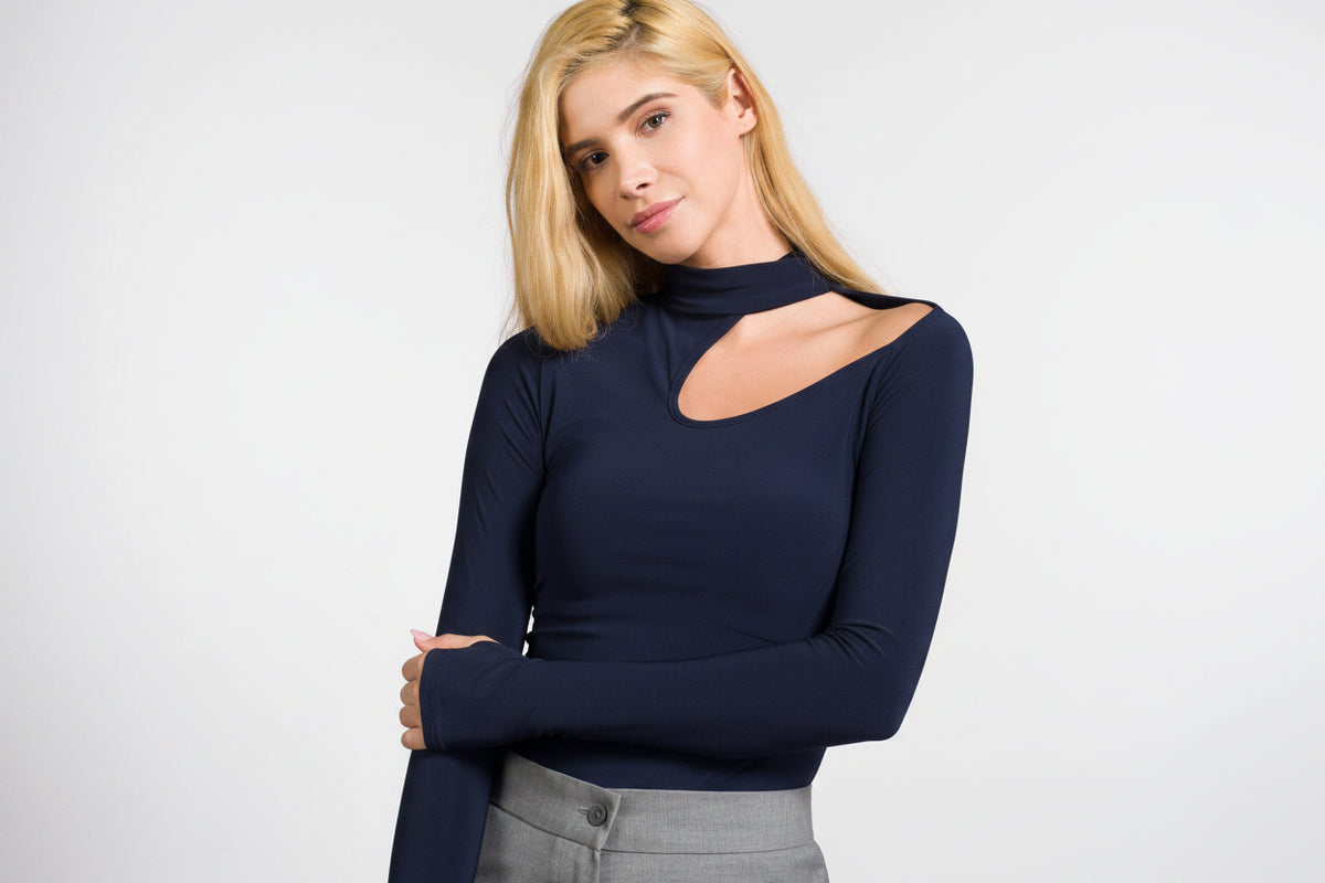 Mock Neck Cut-Out Top