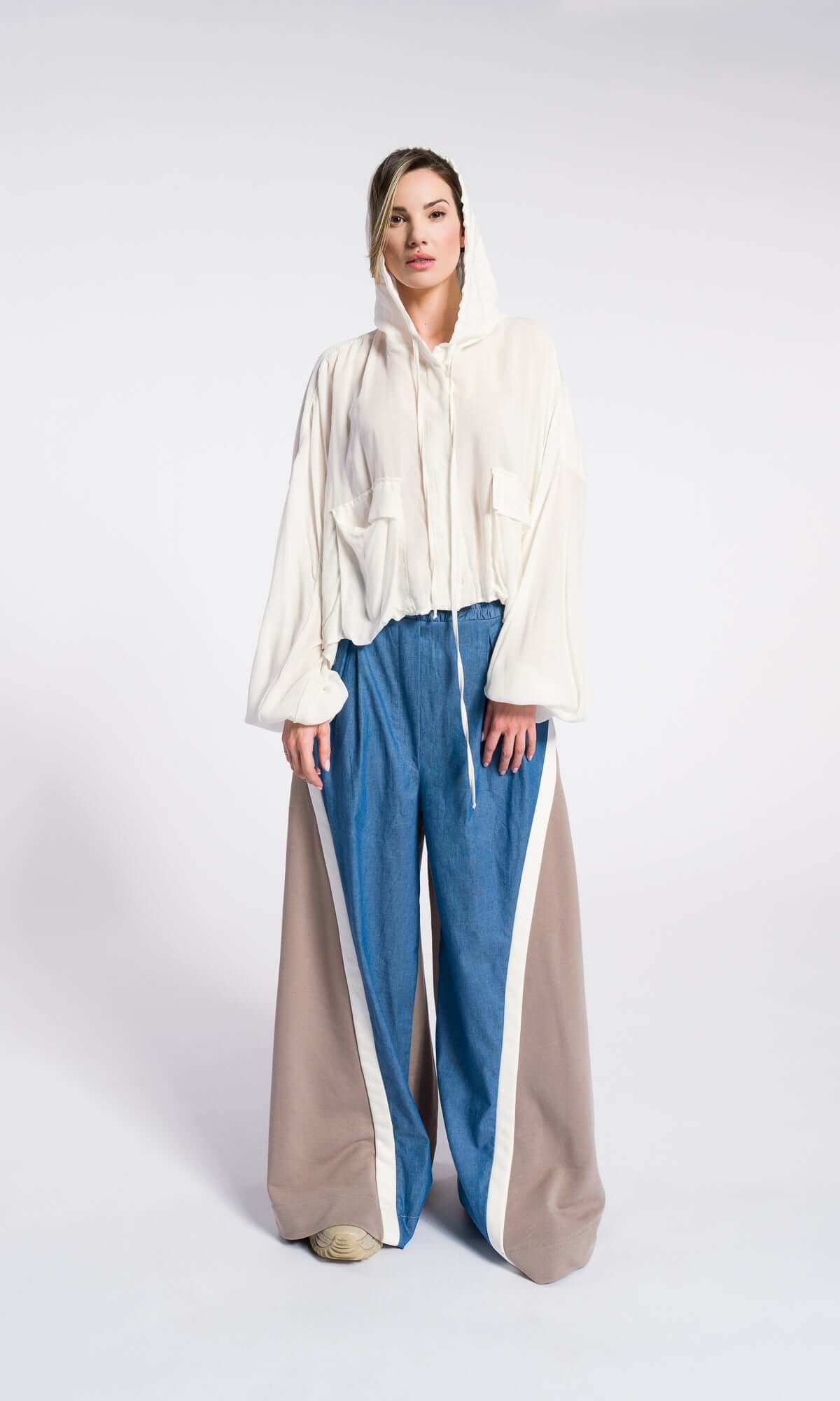 Pantalon ample en coton à jambes larges, coton Denim