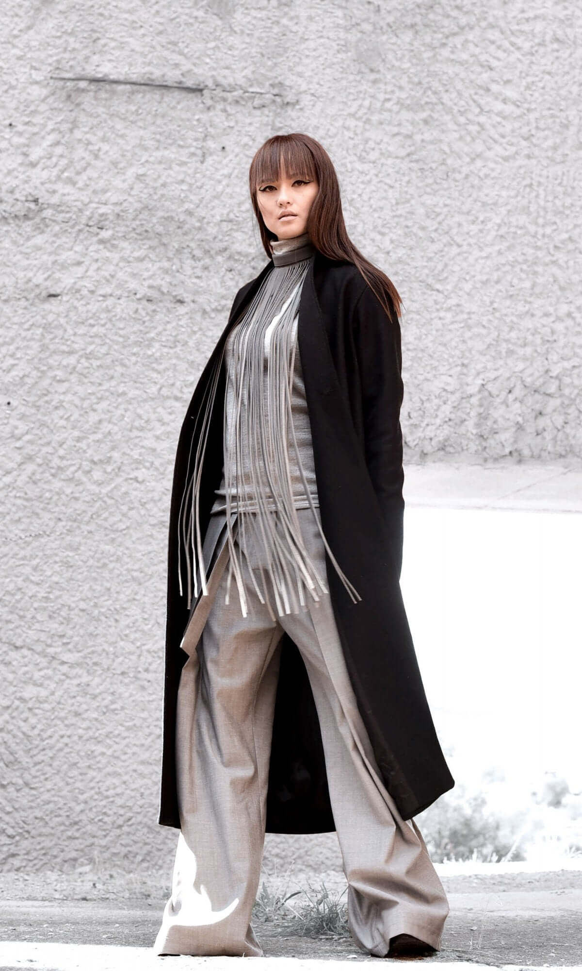 Manteau long asymétrique