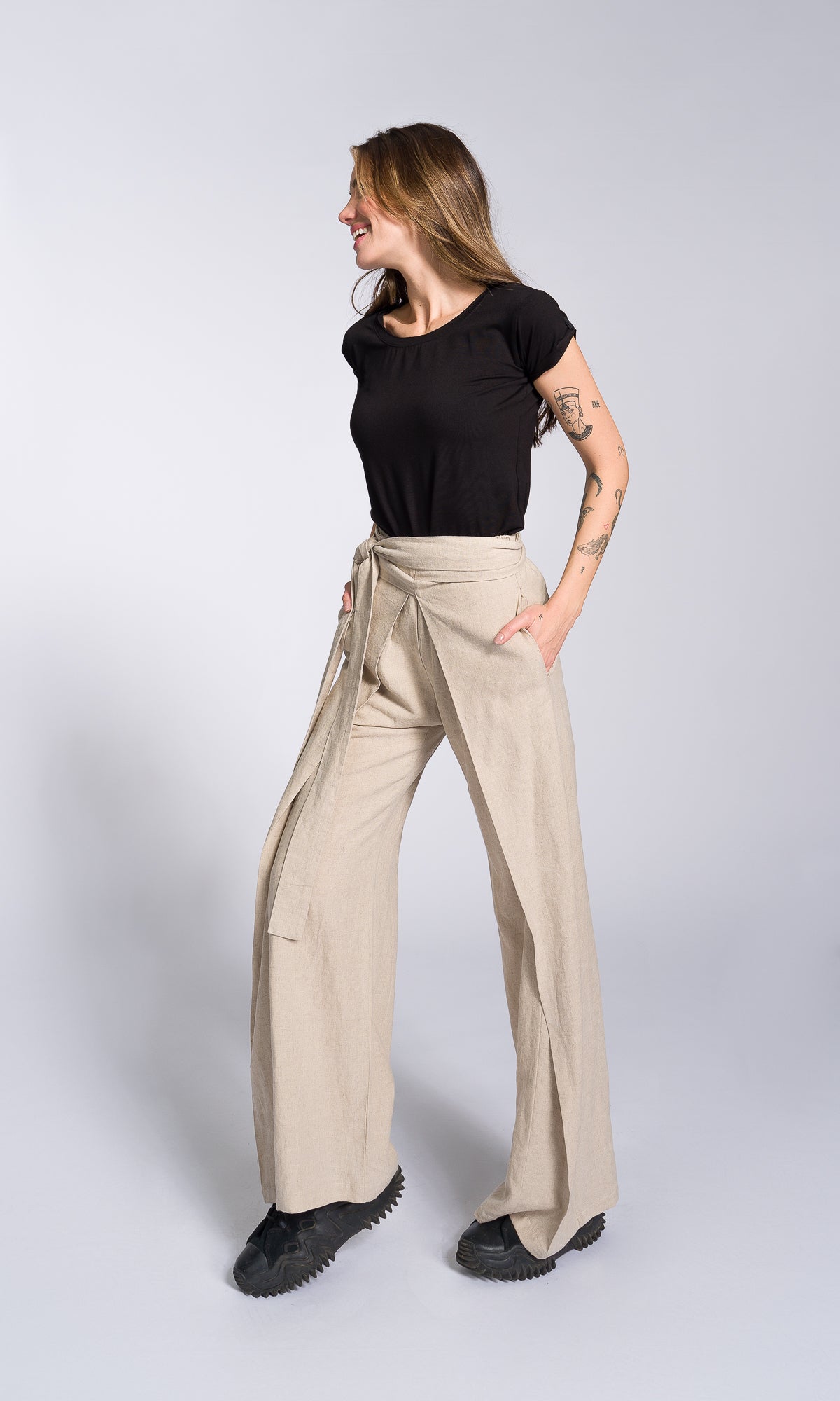 Linen Wide Leg Wrap Pants - AAKASHA