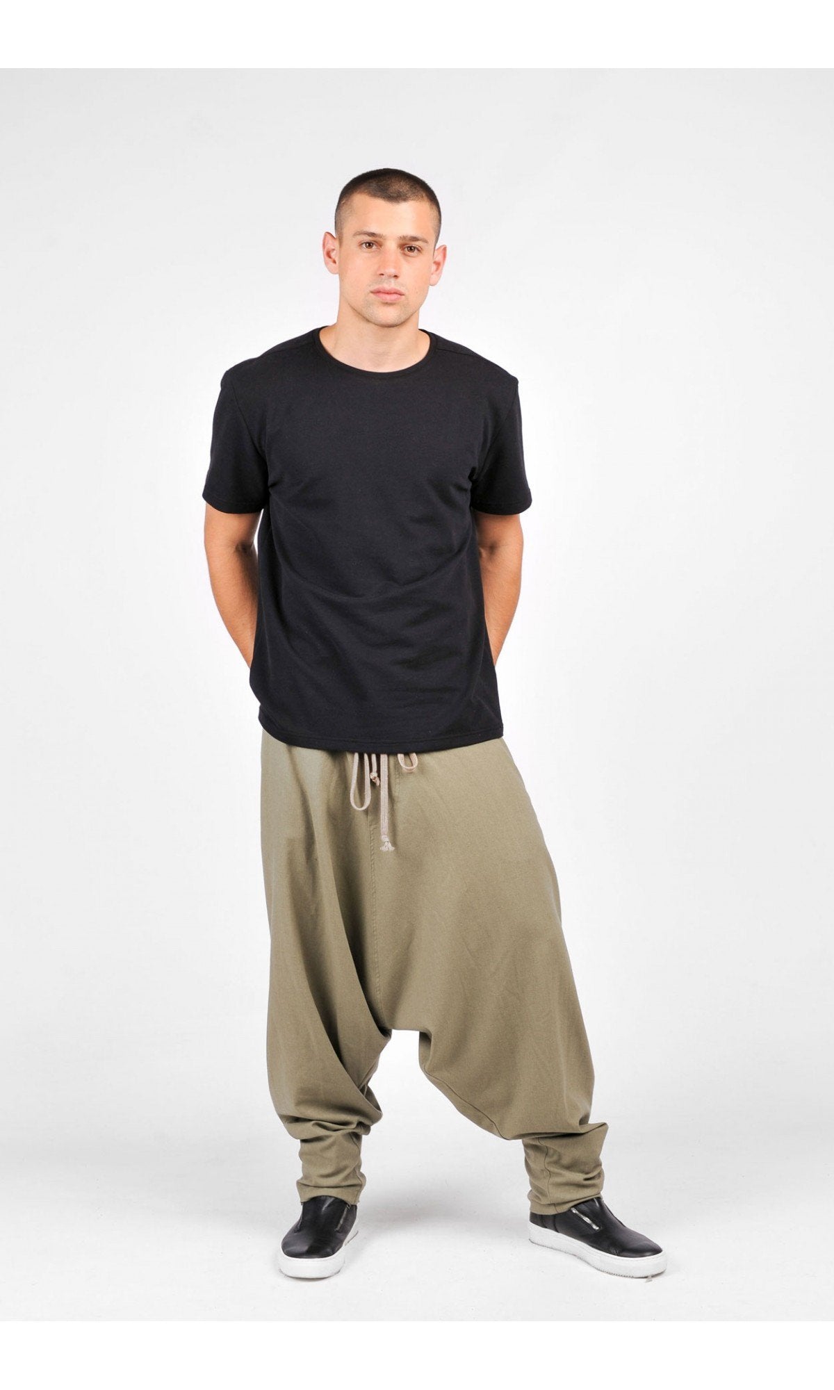 Drop Crotch Linen Harem Pants - AAKASHA