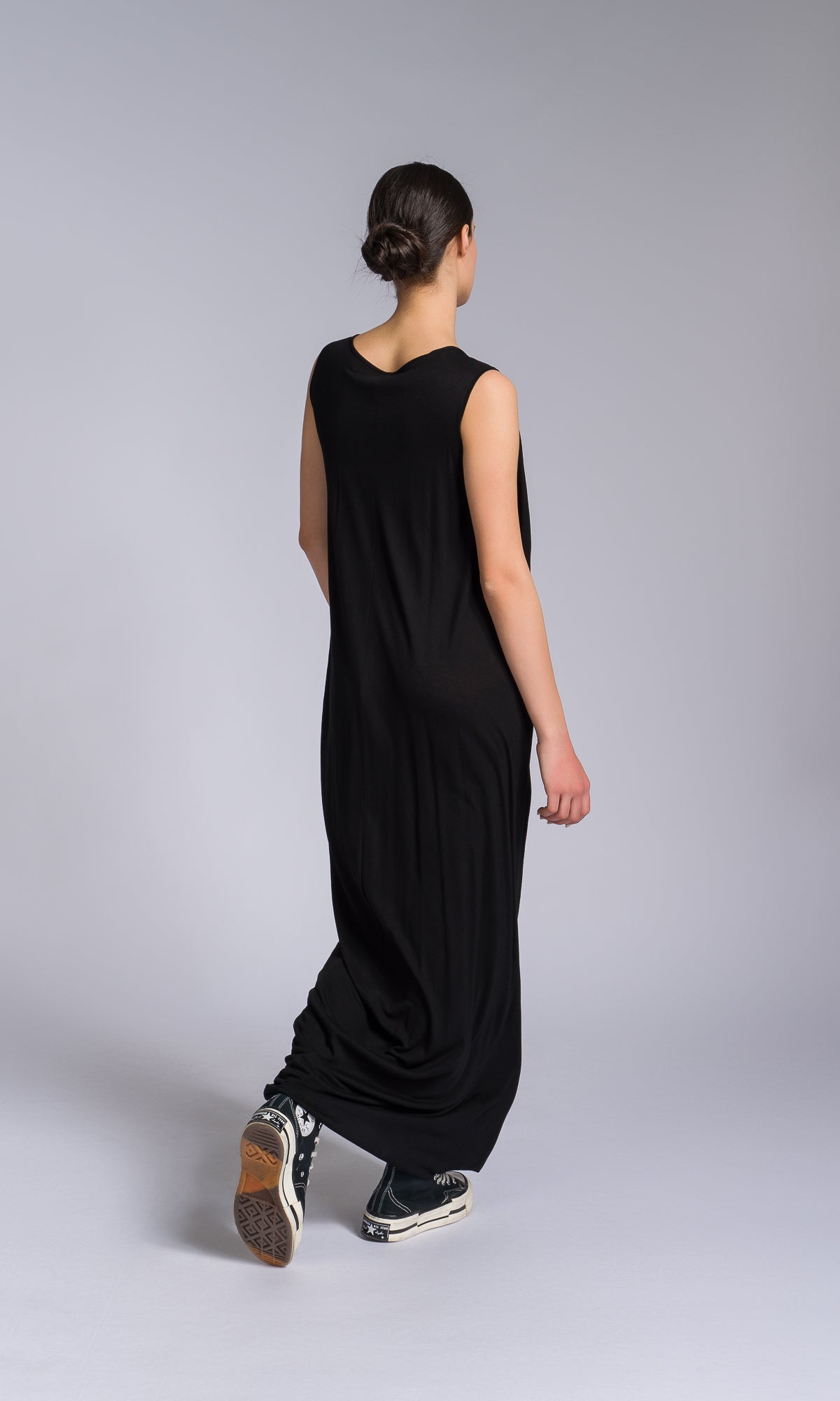 Jersey Dress with Asymmetric Draped Hem - AAKASHA