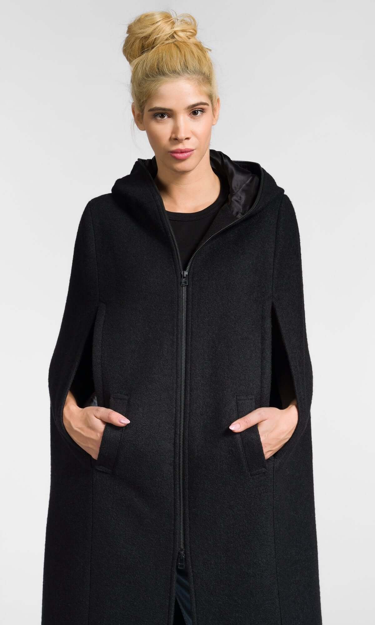 Manteau cape long zippé